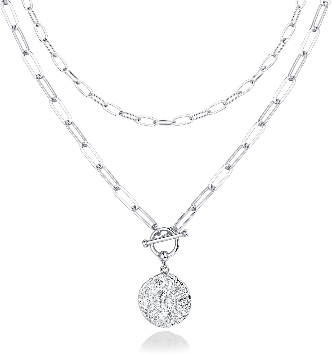 image:imagePAVOI 14K Gold Plated Layering Necklaces  Stylish Minimalist Design Pendant Necklaces  Bar Circle Lotus Disc Dog Tag Horizontal Bar Pendants for WomenWhite Gold