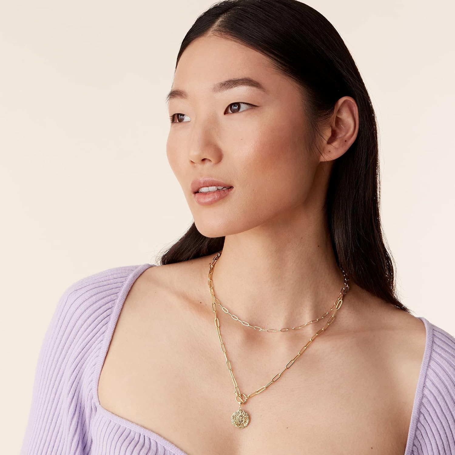 image:imagePAVOI 14K Gold Plated Layering Necklaces  Stylish Minimalist Design Pendant Necklaces  Bar Circle Lotus Disc Dog Tag Horizontal Bar Pendants for WomenYellow Gold
