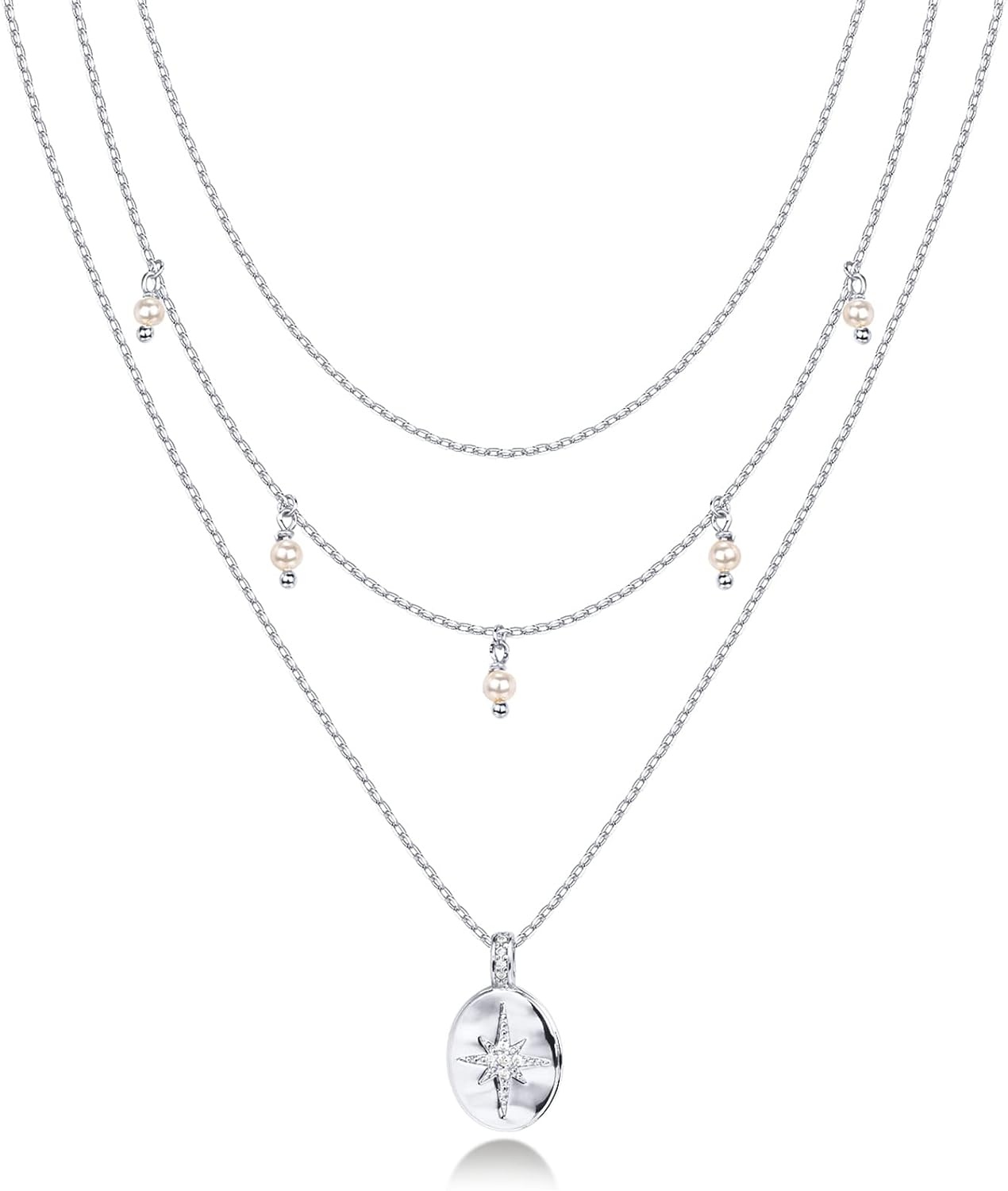 image:imagePAVOI 14K Gold Plated Layering Necklaces  Stylish Minimalist Design Pendant Necklaces  Bar Circle Lotus Disc Dog Tag Horizontal Bar Pendants for WomenWhite Gold