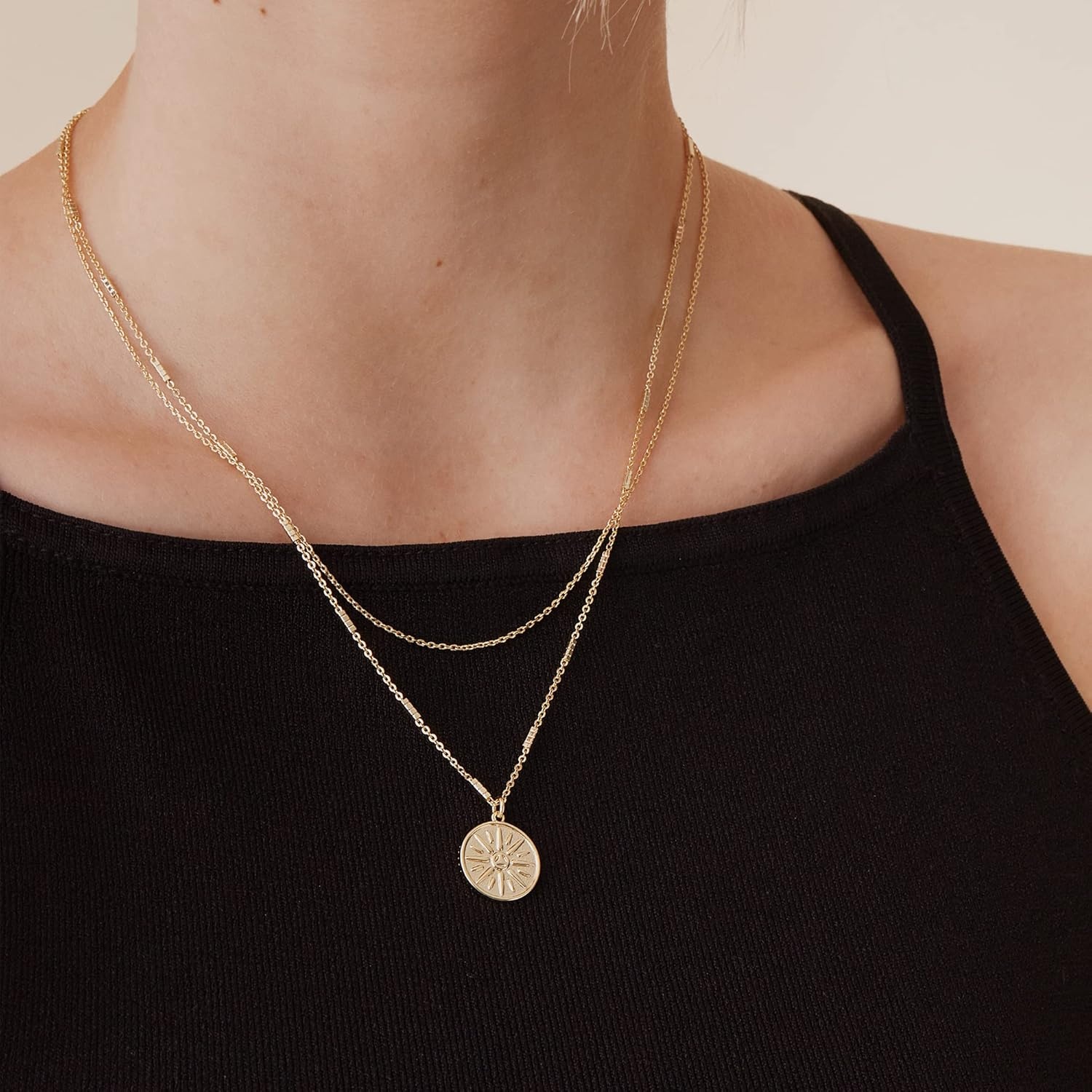 image:imagePAVOI 14K Gold Plated Layering Necklaces  Stylish Minimalist Design Pendant Necklaces  Bar Circle Lotus Disc Dog Tag Horizontal Bar Pendants for WomenWhite Gold