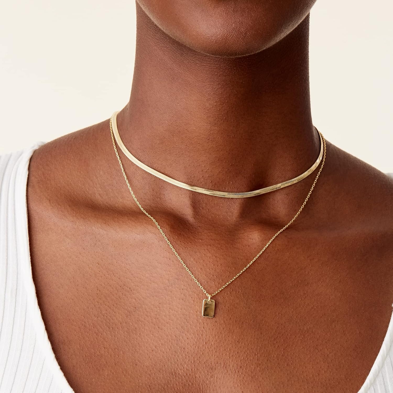 image:imagePAVOI 14K Gold Plated Layering Necklaces  Stylish Minimalist Design Pendant Necklaces  Bar Lotus Disc Dog Tag Horizontal Bar Pendants for WomenWhite Gold