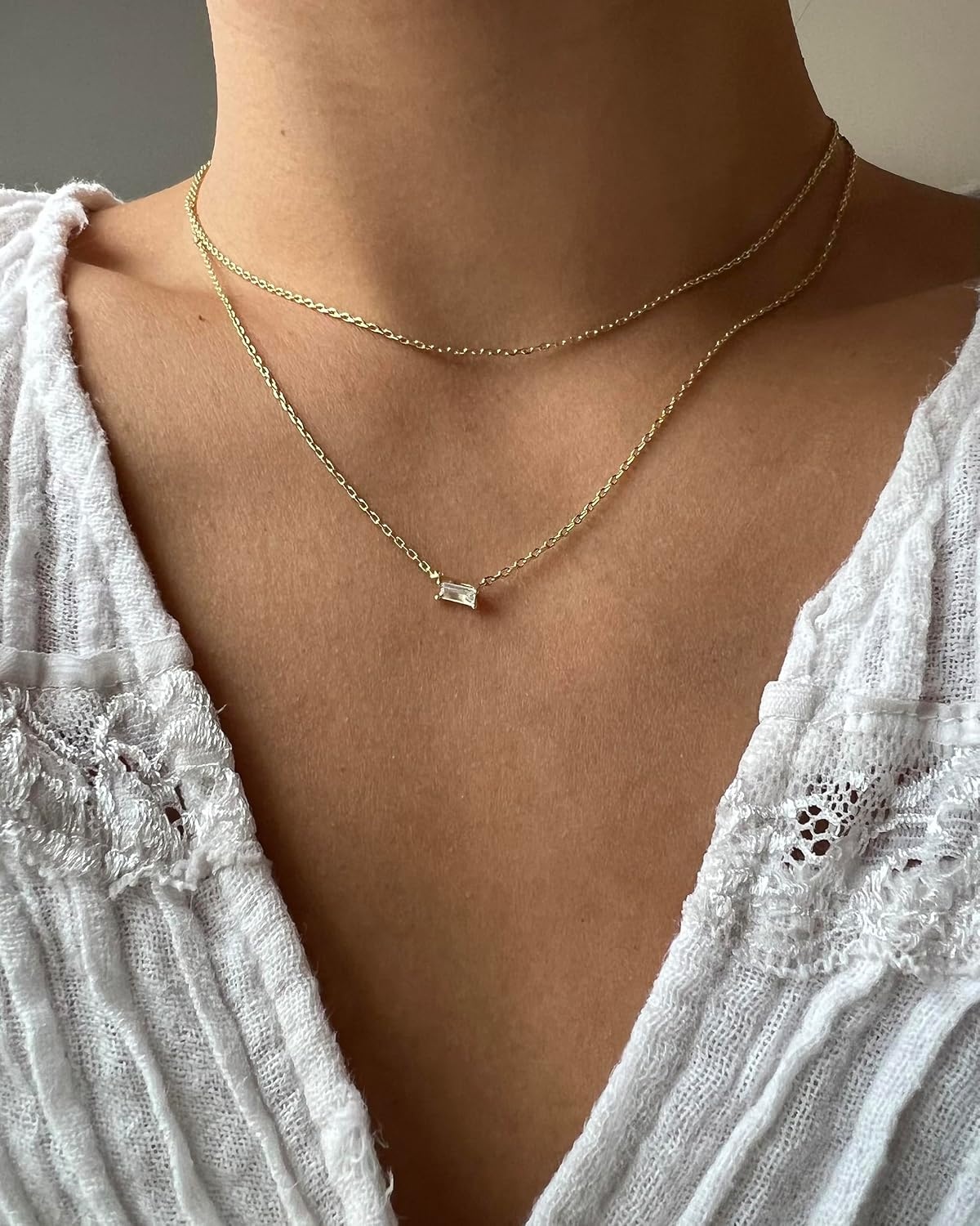 image:imagePAVOI 14K Gold Plated Layering Necklaces  Stylish Minimalist Design Pendant Necklaces  Bar Lotus Disc Dog Tag Horizontal Bar Pendants for WomenWhite Gold