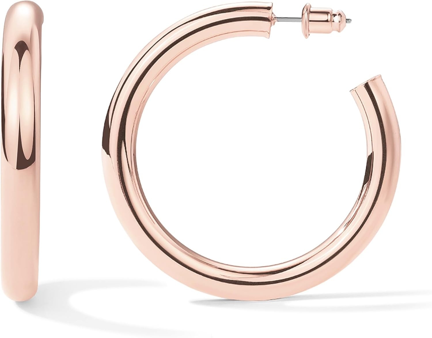 image:imagePAVOI 14K Gold Plated Lightweight Chunky Open Hoops for Women Trendy Gold Hoop EarringsRose Gold