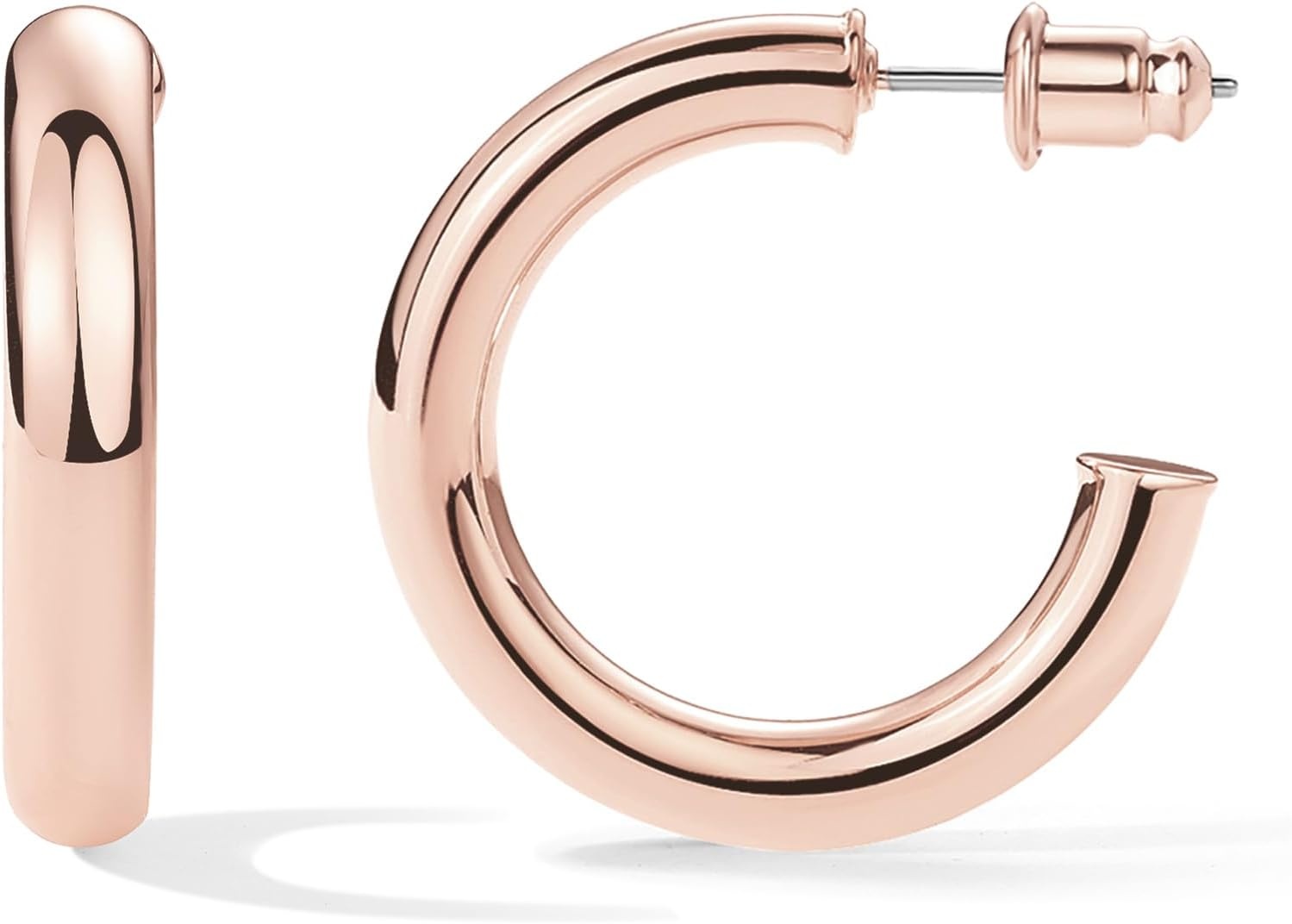 image:imagePAVOI 14K Gold Plated Lightweight Chunky Open Hoops for Women Trendy Gold Hoop EarringsRose Gold