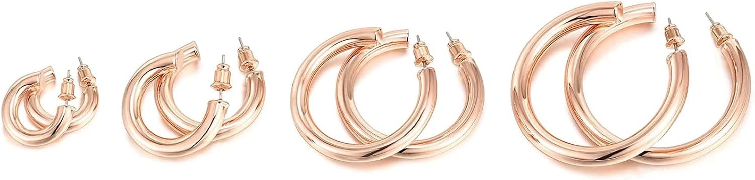 image:imagePAVOI 14K Gold Plated Lightweight Chunky Open Hoops for Women Trendy Gold Hoop EarringsRose Gold