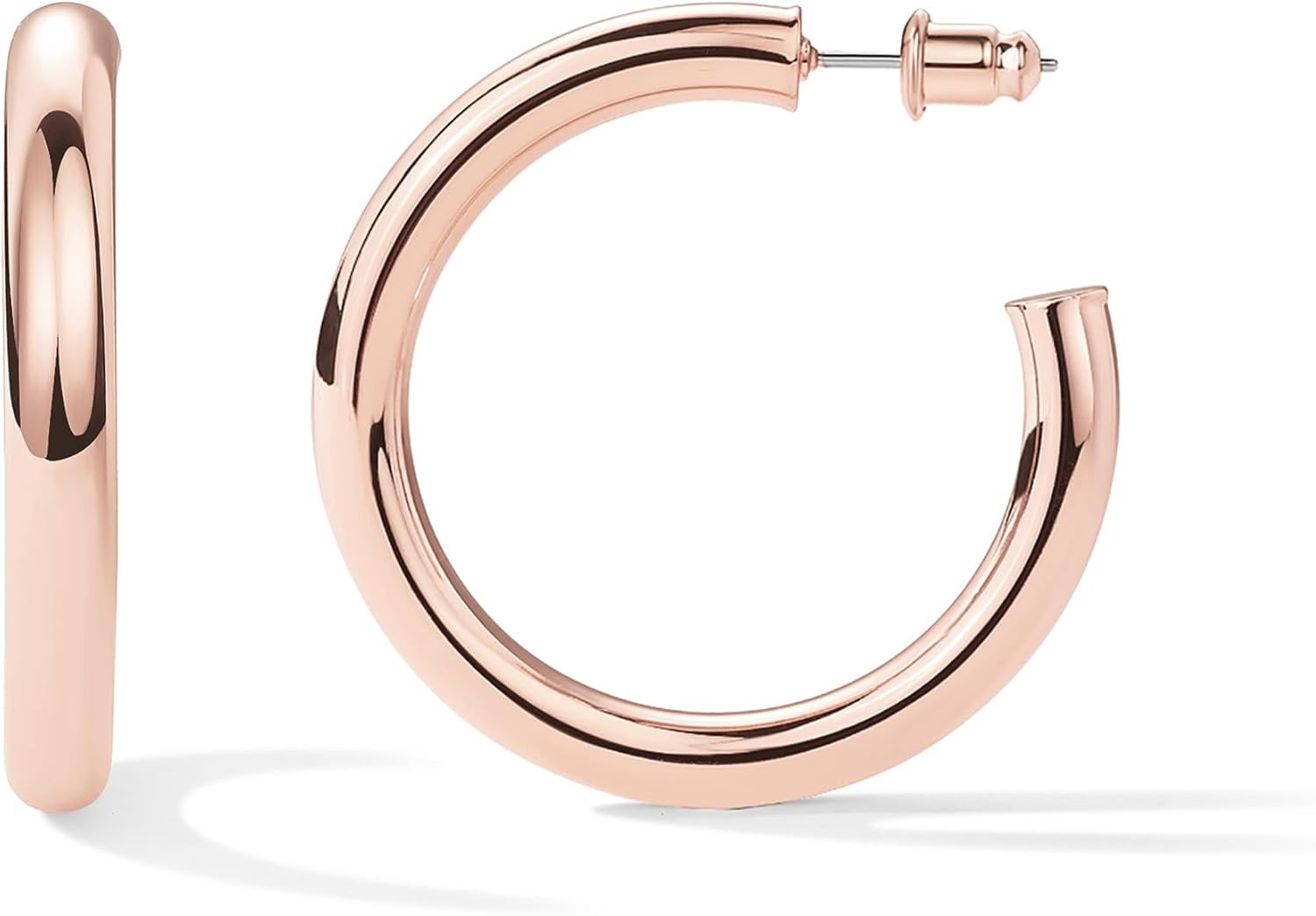 image:imagePAVOI 14K Gold Plated Lightweight Chunky Open Hoops for Women Trendy Gold Hoop EarringsRose Gold
