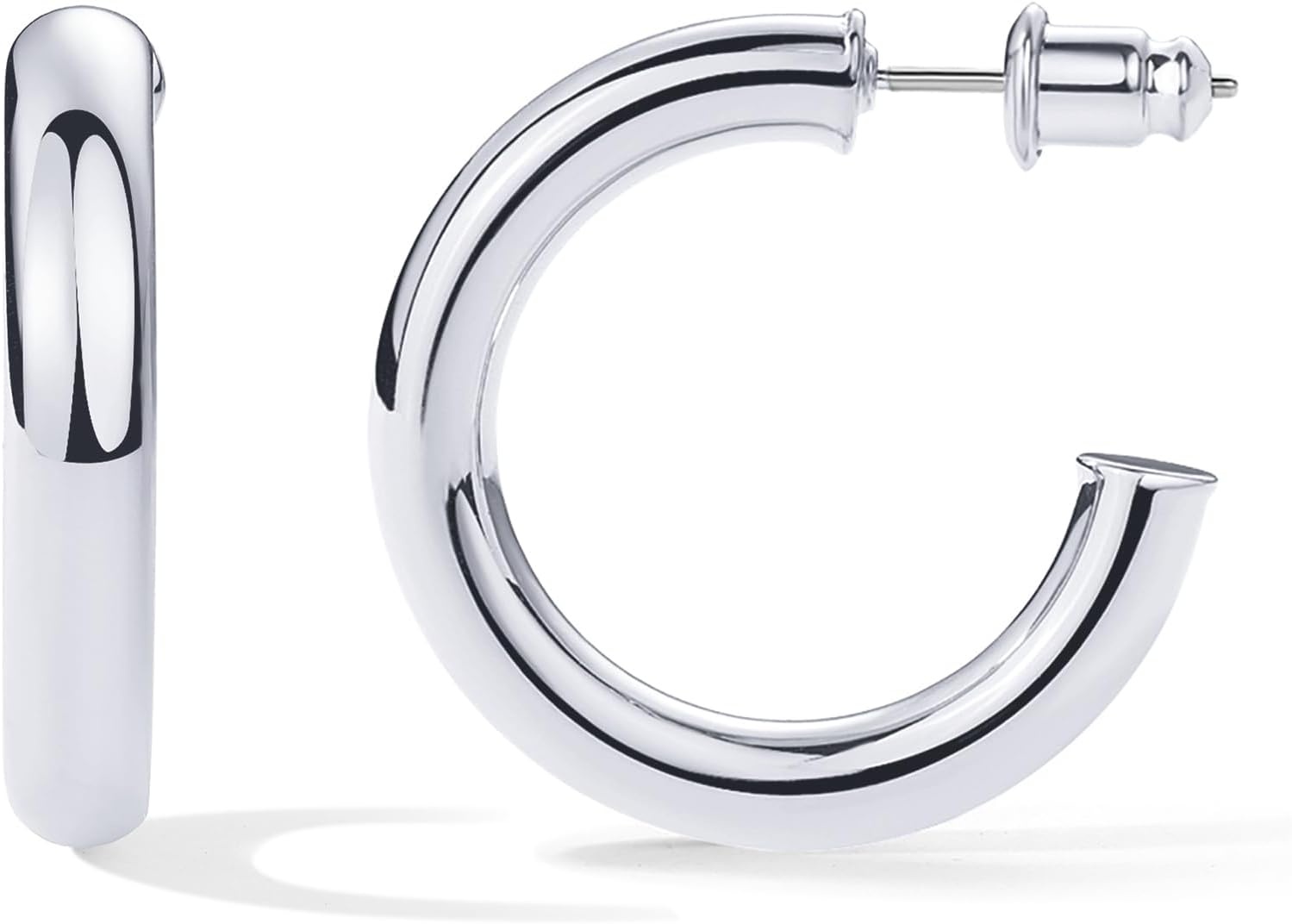 image:imagePAVOI 14K Gold Plated Lightweight Chunky Open Hoops for Women Trendy Gold Hoop EarringsWhite Gold