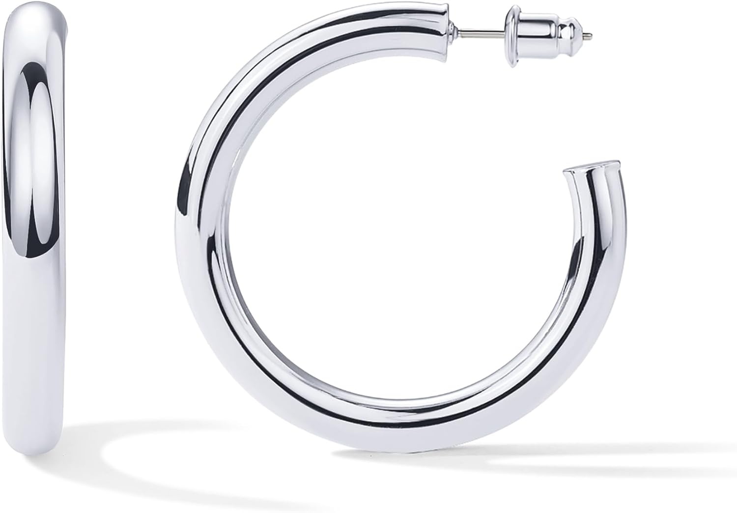 image:imagePAVOI 14K Gold Plated Lightweight Chunky Open Hoops for Women Trendy Gold Hoop EarringsWhite Gold