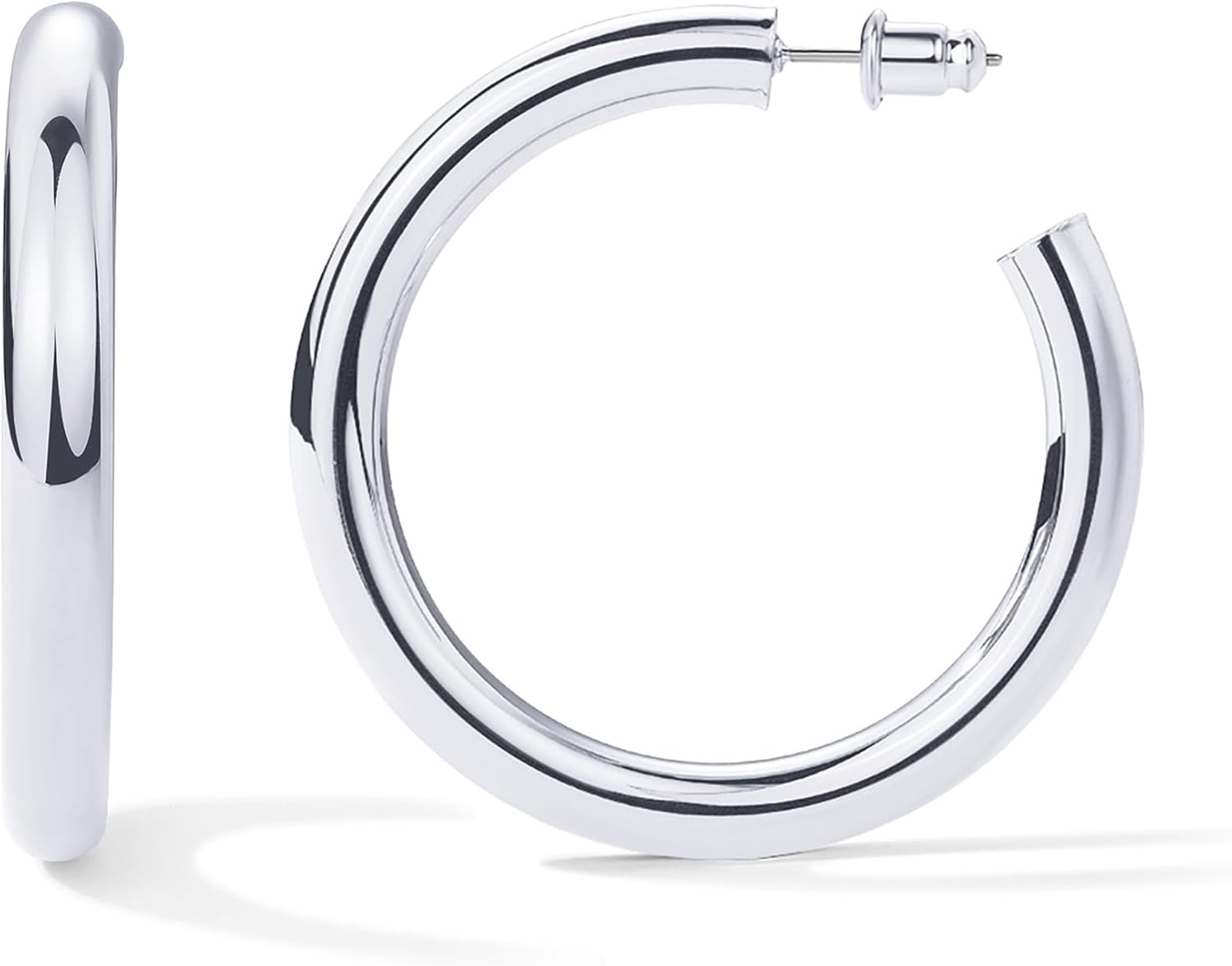 image:imagePAVOI 14K Gold Plated Lightweight Chunky Open Hoops for Women Trendy Gold Hoop EarringsWhite Gold