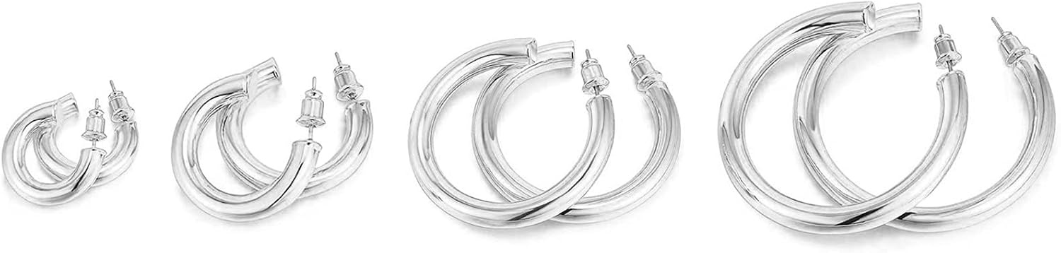 image:imagePAVOI 14K Gold Plated Lightweight Chunky Open Hoops for Women Trendy Gold Hoop EarringsWhite Gold