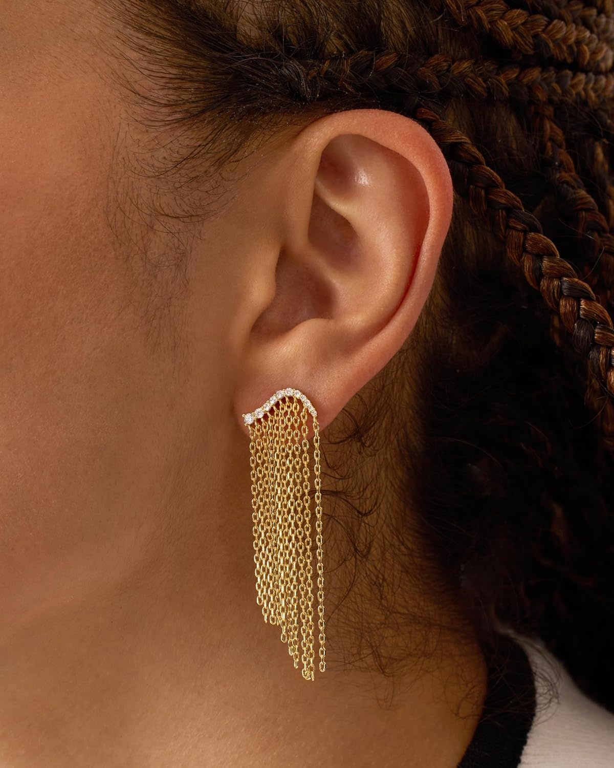 image:imagePAVOI 14K Gold Plated Long Tassel Dangle Earrings for Women 925 Sterling Silver Posts Elegant Rhinestone Chain Chandelier Drop Earrings Statement JewelryWhite Gold