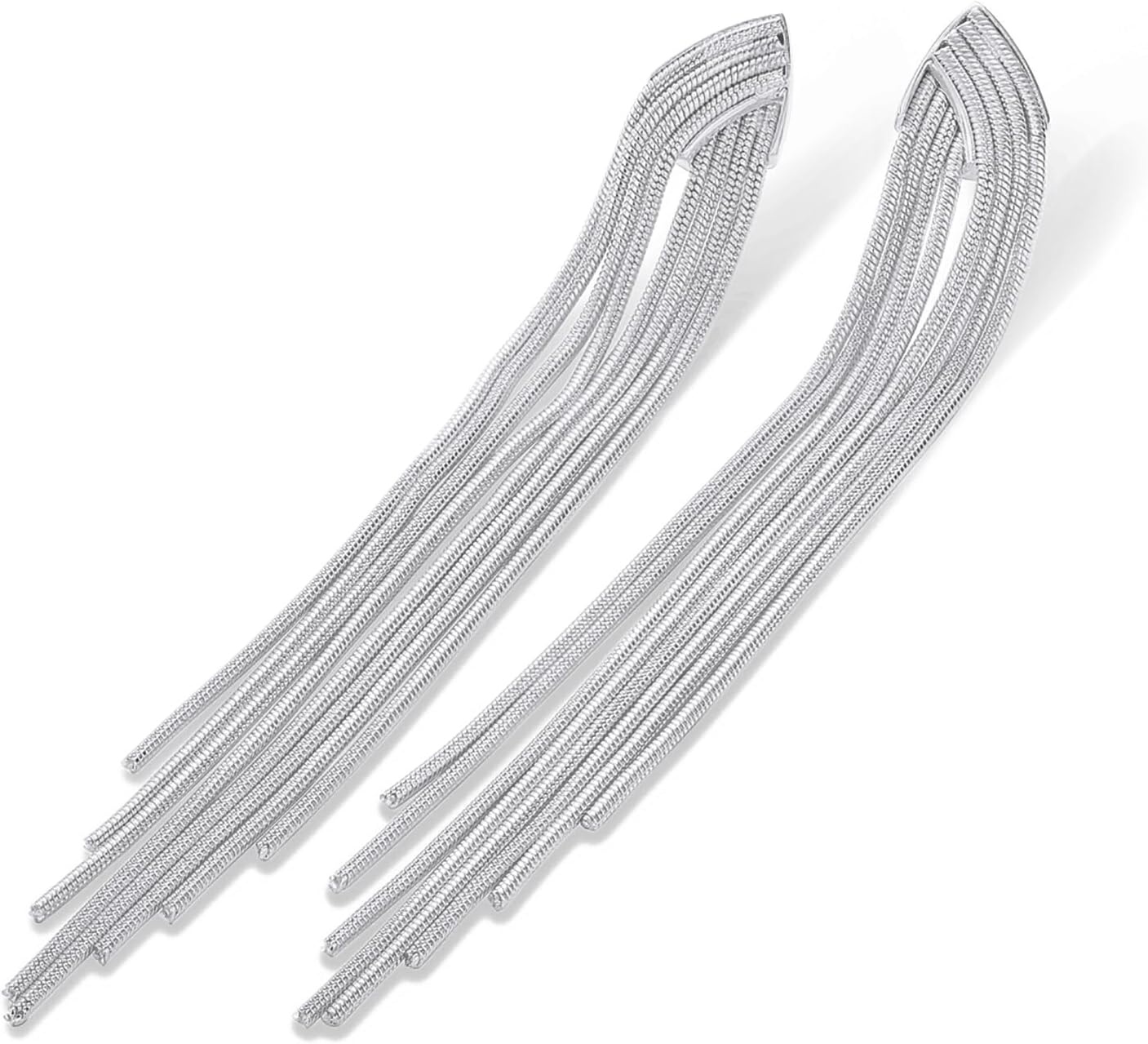 image:imagePAVOI 14K Gold Plated Long Tassel Dangle Earrings for Women 925 Sterling Silver Posts Elegant Rhinestone Chain Chandelier Drop Earrings Statement JewelryWhite Gold