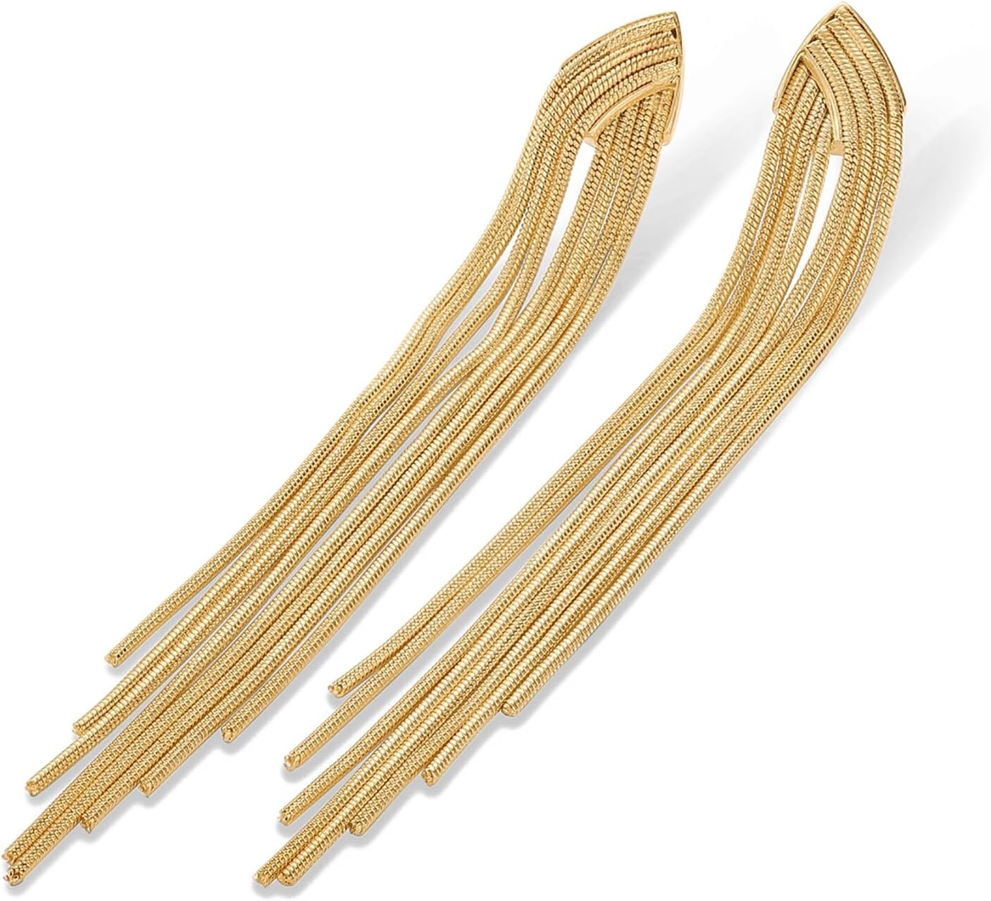 image:imagePAVOI 14K Gold Plated Long Tassel Dangle Earrings for Women 925 Sterling Silver Posts Elegant Rhinestone Chain Chandelier Drop Earrings Statement JewelryYellow Gold