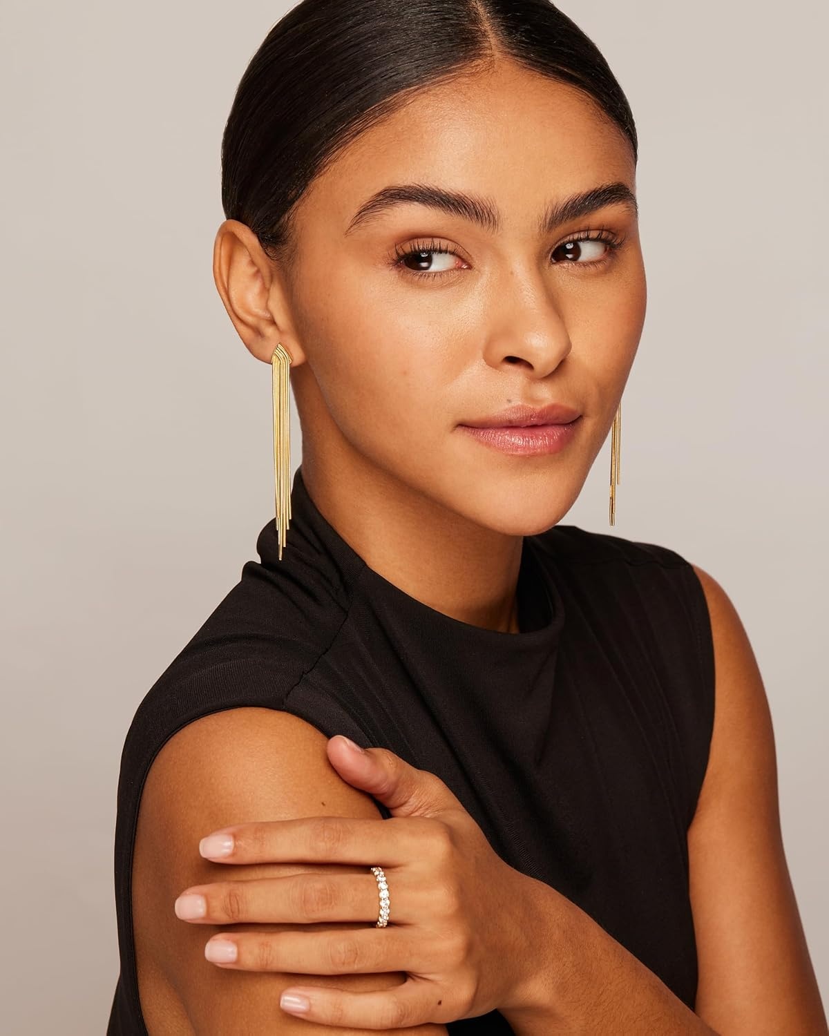 image:imagePAVOI 14K Gold Plated Long Tassel Dangle Earrings for Women 925 Sterling Silver Posts Elegant Rhinestone Chain Chandelier Drop Earrings Statement JewelryYellow Gold