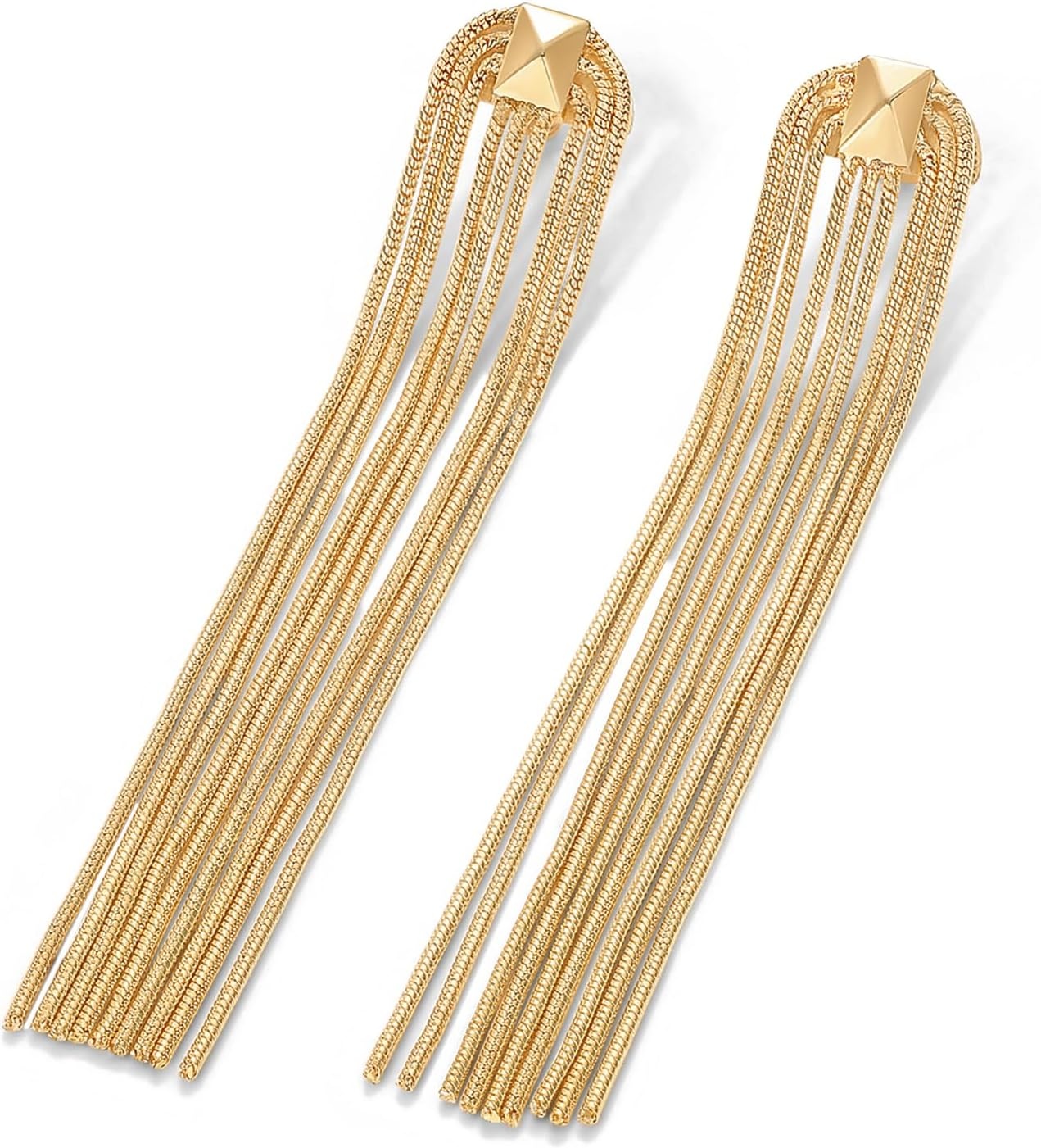 image:imagePAVOI 14K Gold Plated Long Tassel Dangle Earrings for Women 925 Sterling Silver Posts Elegant Rhinestone Chain Chandelier Drop Earrings Statement JewelryYellow Gold