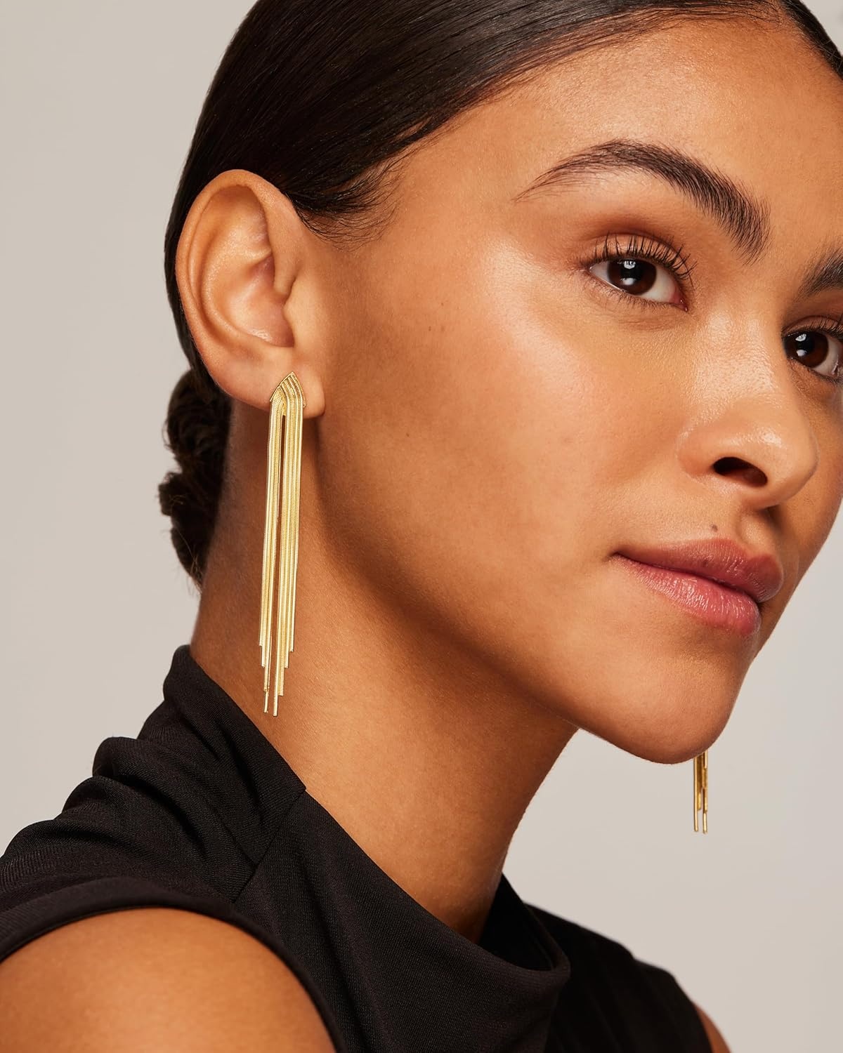 image:imagePAVOI 14K Gold Plated Long Tassel Dangle Earrings for Women 925 Sterling Silver Posts Elegant Rhinestone Chain Chandelier Drop Earrings Statement JewelryWhite Gold
