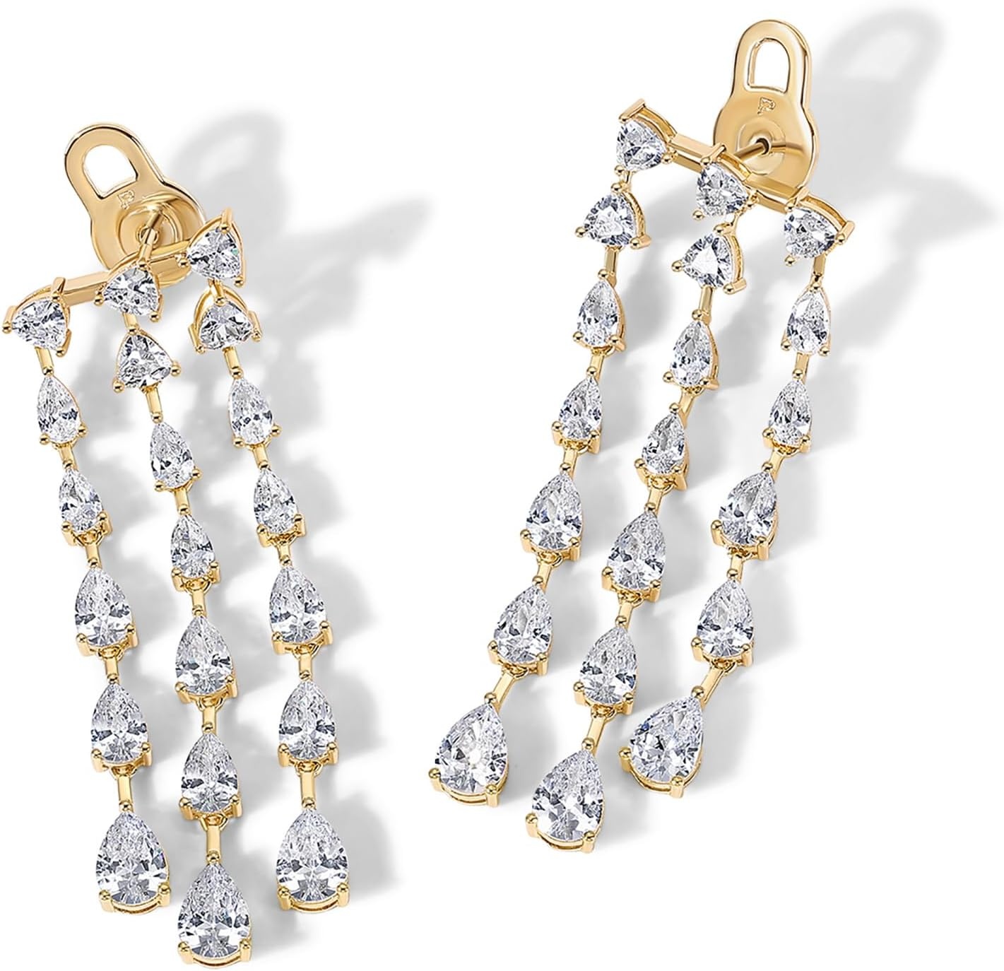 image:imagePAVOI 14K Gold Plated Long Tassel Dangle Earrings for Women 925 Sterling Silver Posts Elegant Rhinestone Chain Chandelier Drop Earrings Statement JewelryYellow Gold
