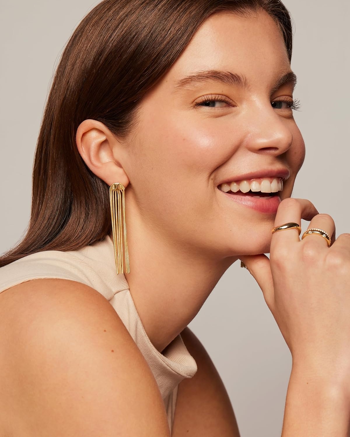 image:imagePAVOI 14K Gold Plated Long Tassel Dangle Earrings for Women 925 Sterling Silver Posts Elegant Rhinestone Chain Chandelier Drop Earrings Statement JewelryWhite Gold