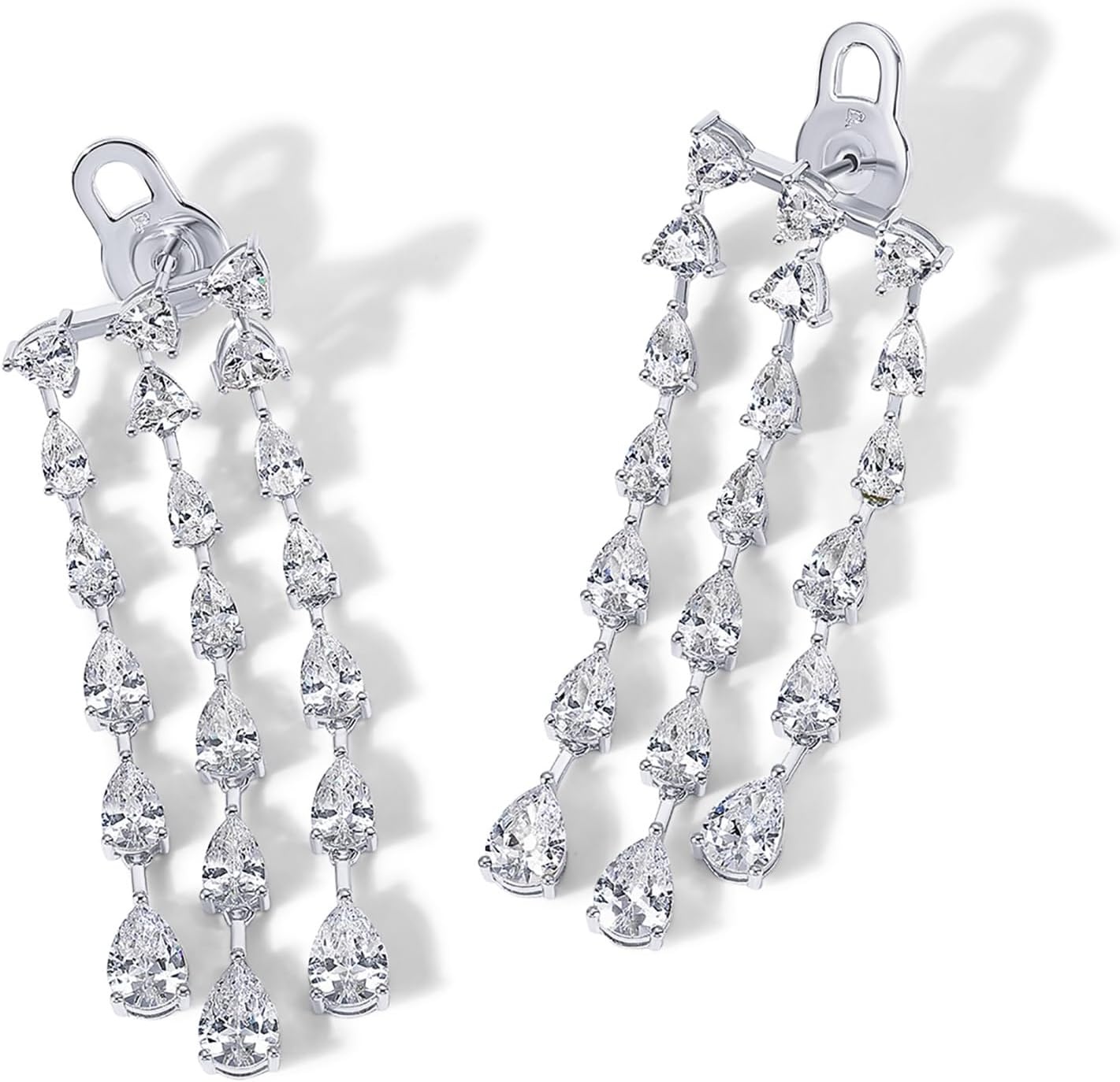 image:imagePAVOI 14K Gold Plated Long Tassel Dangle Earrings for Women 925 Sterling Silver Posts Elegant Rhinestone Chain Chandelier Drop Earrings Statement JewelryWhite Gold