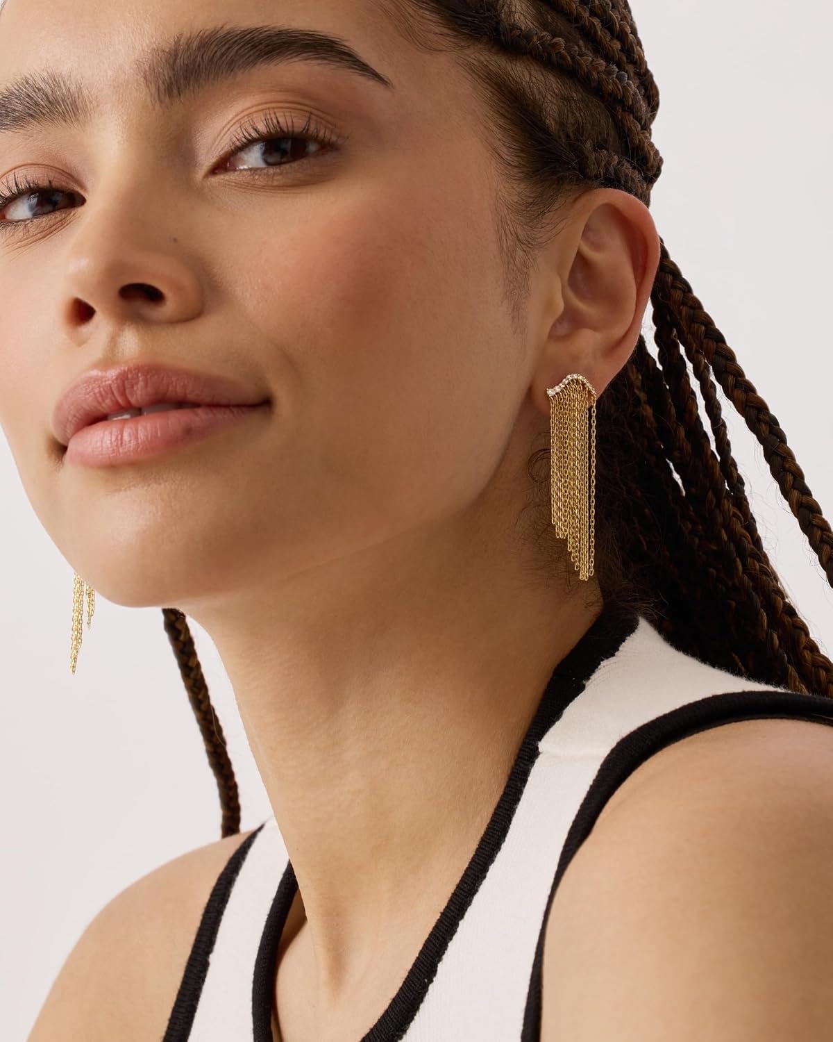 image:imagePAVOI 14K Gold Plated Long Tassel Dangle Earrings for Women 925 Sterling Silver Posts Elegant Rhinestone Chain Chandelier Drop Earrings Statement JewelryYellow Gold