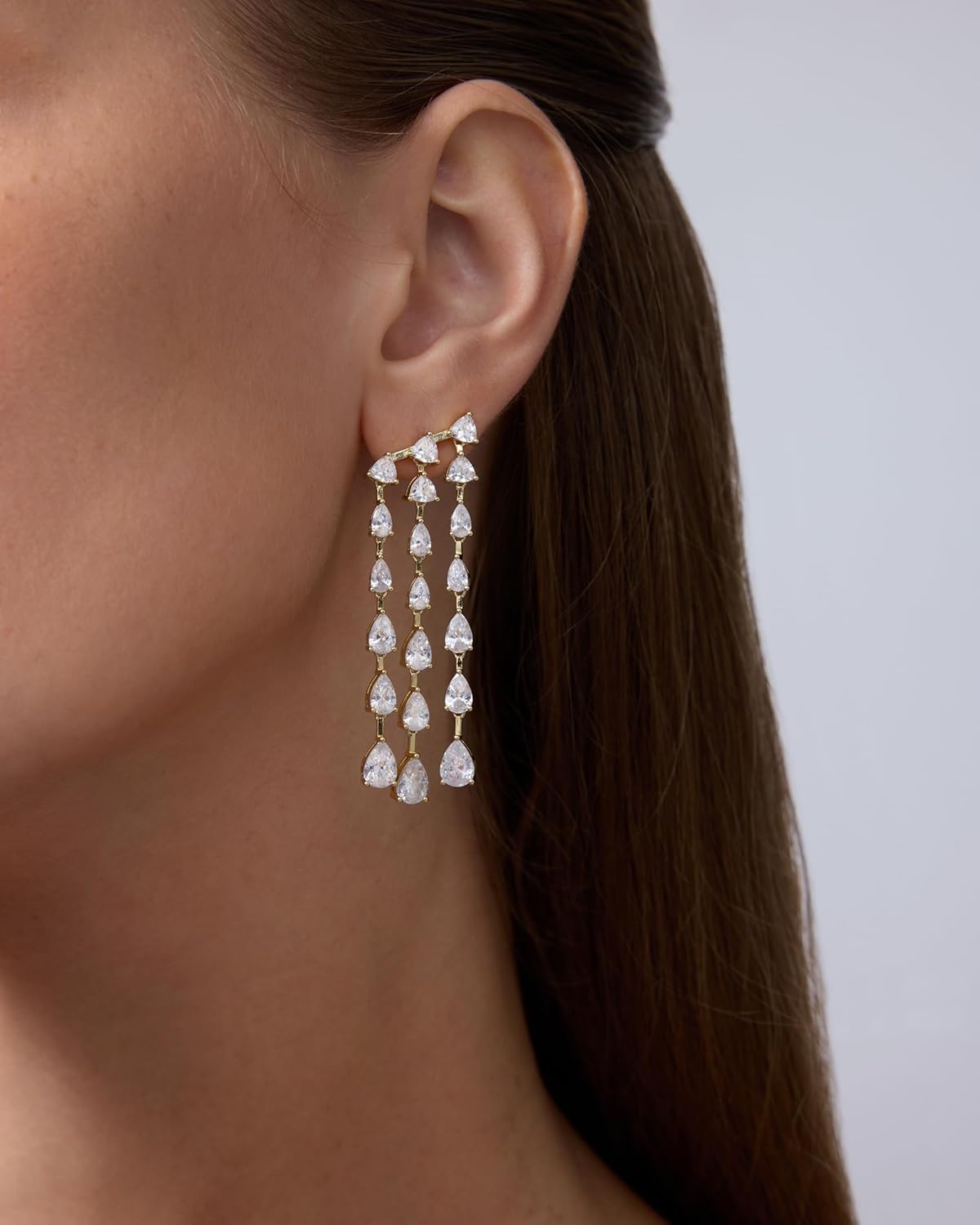 image:imagePAVOI 14K Gold Plated Long Tassel Dangle Earrings for Women 925 Sterling Silver Posts Elegant Rhinestone Chain Chandelier Drop Earrings Statement JewelryYellow Gold