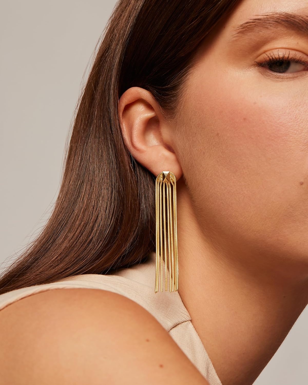 image:imagePAVOI 14K Gold Plated Long Tassel Dangle Earrings for Women 925 Sterling Silver Posts Elegant Rhinestone Chain Chandelier Drop Earrings Statement JewelryWhite Gold