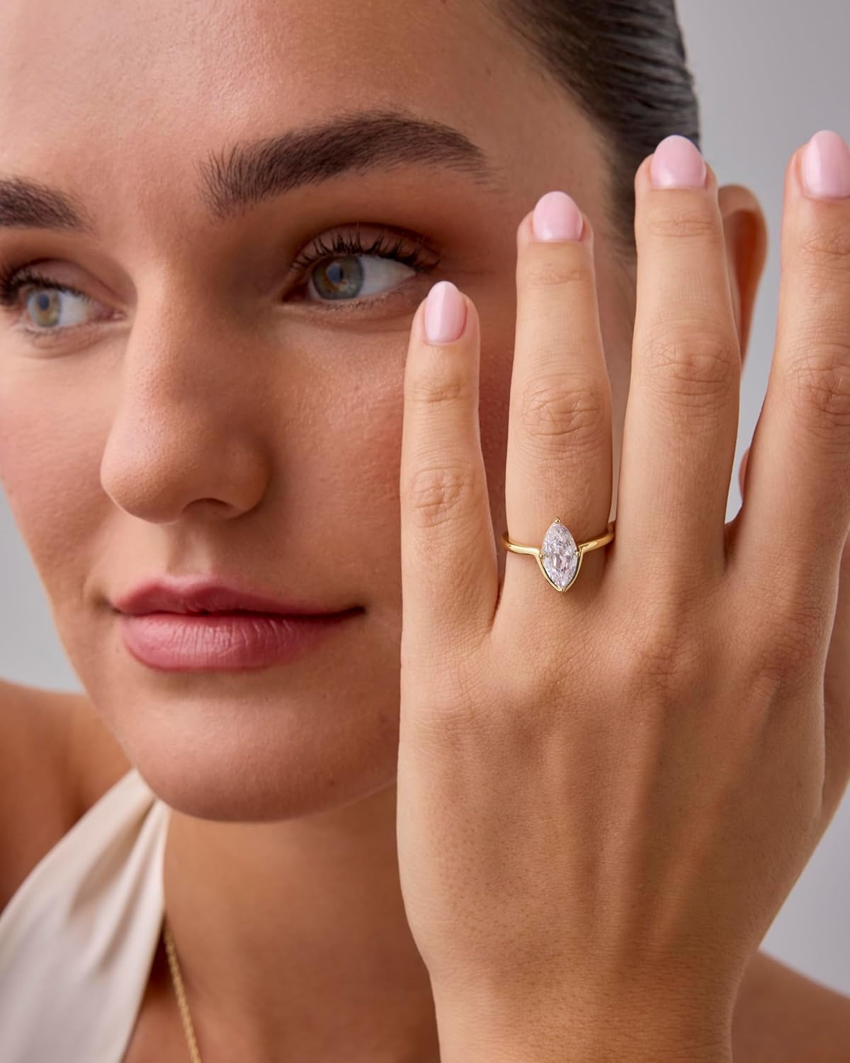 image:imagePAVOI 14K Gold Plated Marquise 15CT Cubic Zirconia Bridal Engagement Ring for Women StatementWhite Gold