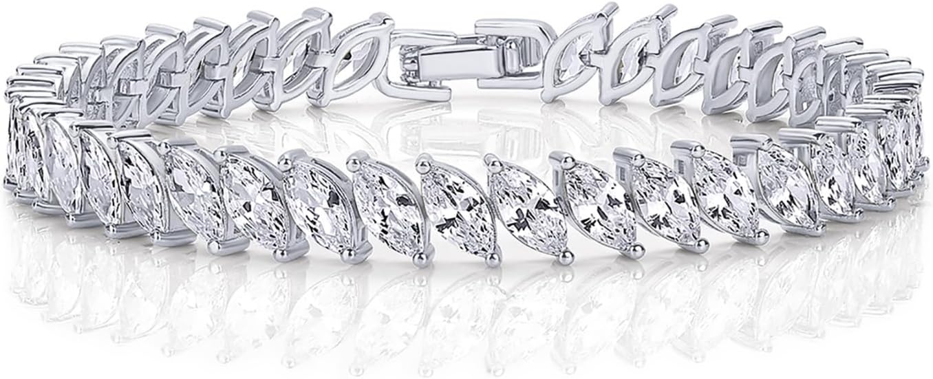 image:imagePAVOI 14K Gold Plated Marquise Cut Tennis Bracelet for Women Cubic Zirconia Gold Tennis Bracelets for Women Delicate Marquise CZ Bridal Jewelry for WeddingWhite Gold
