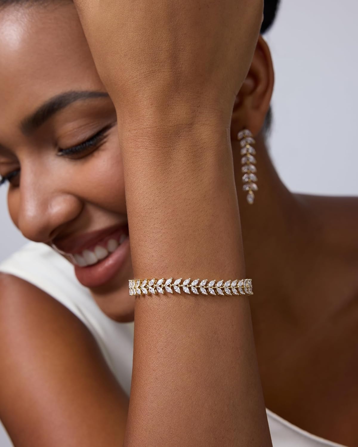 image:imagePAVOI 14K Gold Plated Marquise Cut Tennis Bracelet for Women Cubic Zirconia Gold Tennis Bracelets for Women Delicate Marquise CZ Bridal Jewelry for WeddingWhite Gold