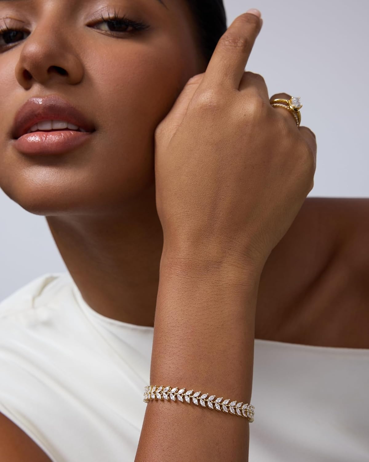 image:imagePAVOI 14K Gold Plated Marquise Cut Tennis Bracelet for Women Cubic Zirconia Gold Tennis Bracelets for Women Delicate Marquise CZ Bridal Jewelry for WeddingYellow Gold