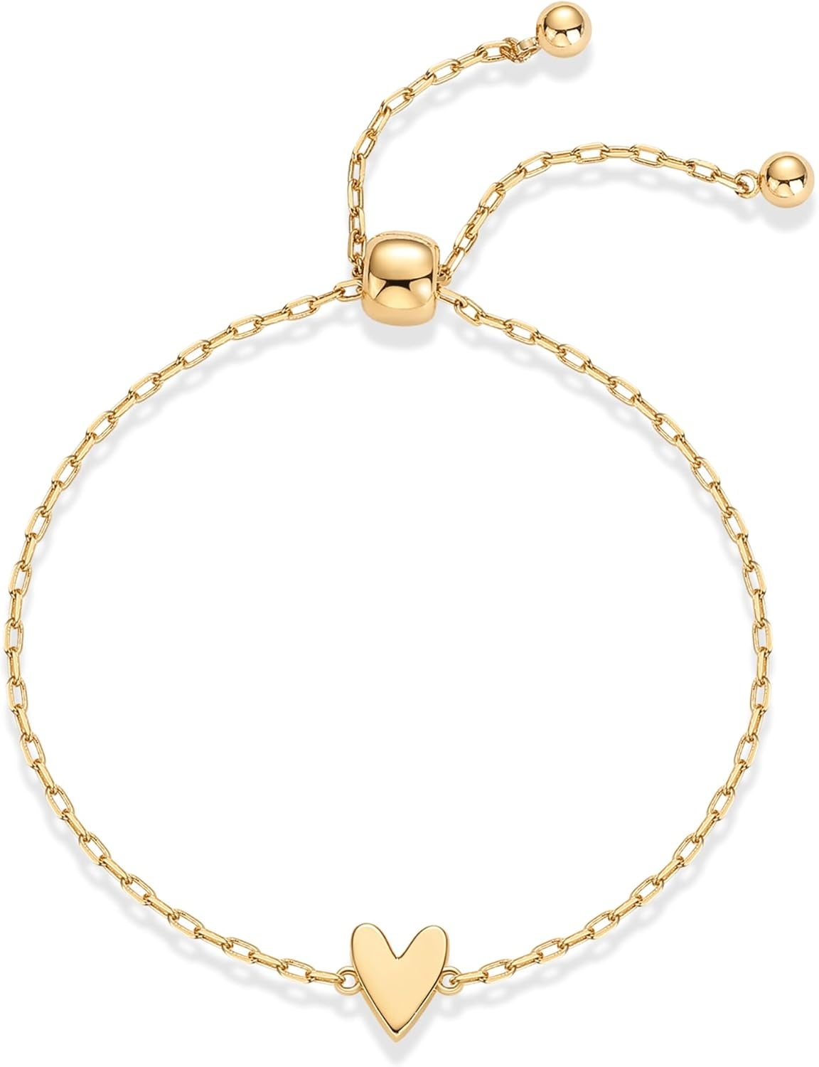 image:imagePAVOI 14K Gold Plated Matching Heart Charms Solitaire Bracelet Set for Women Adjustable Valentines Day Love Friendship Two Bracelet Pack2Piece Set
