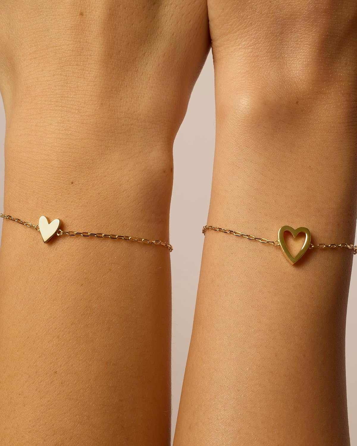 image:imagePAVOI 14K Gold Plated Matching Heart Charms Solitaire Bracelet Set for Women Adjustable Valentines Day Love Friendship Two Bracelet Pack2Piece Set