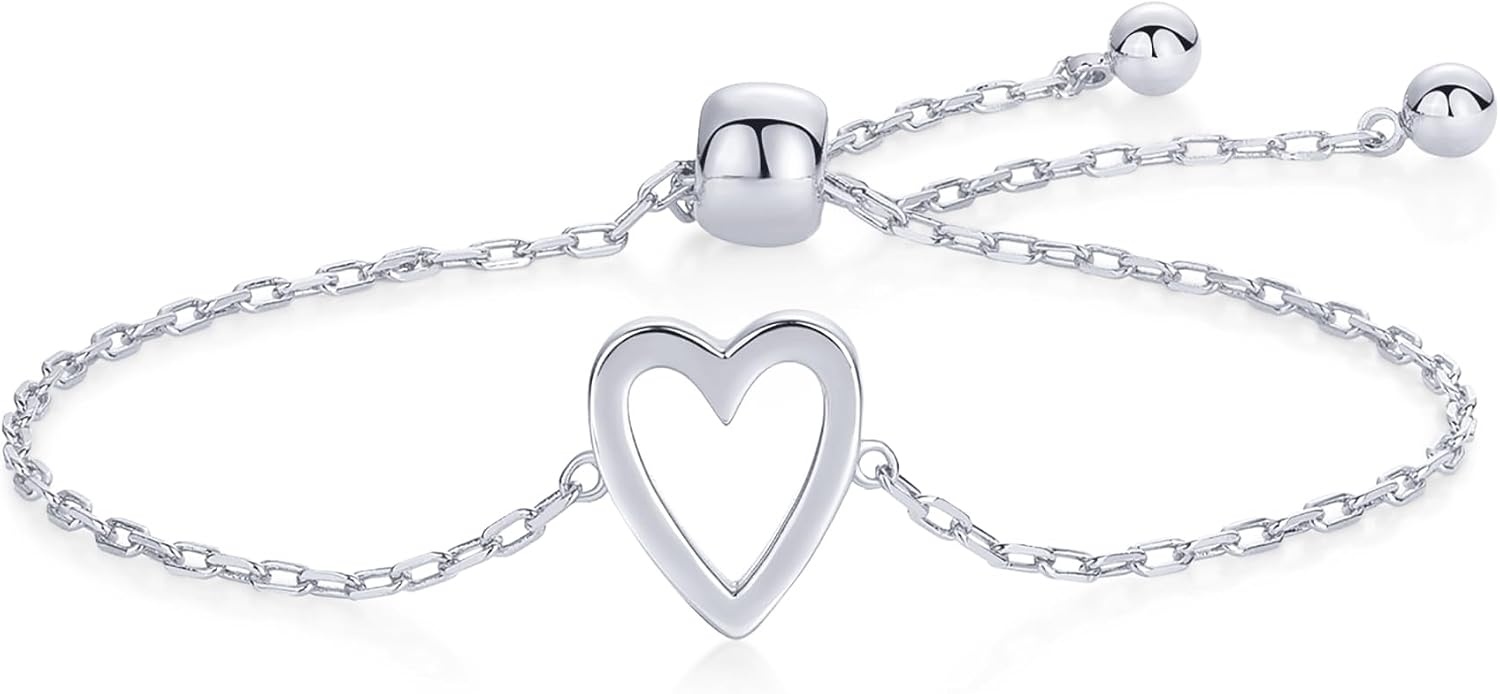 image:imagePAVOI 14K Gold Plated Matching Heart Charms Solitaire Bracelet Set for Women Adjustable Valentines Day Love Friendship Two Bracelet Pack2Piece Set
