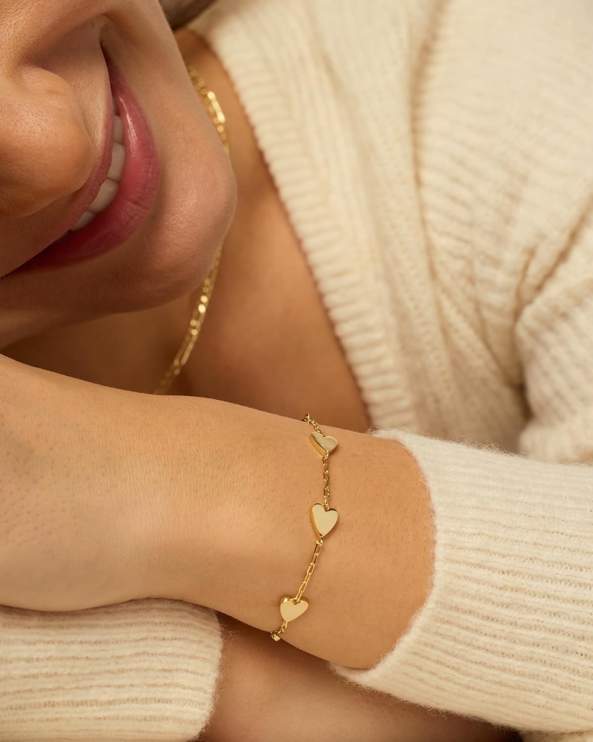 image:imagePAVOI 14K Gold Plated Matching Heart Charms Solitaire Bracelet Set for Women Adjustable Valentines Day Love Friendship Two Bracelet PackHearts