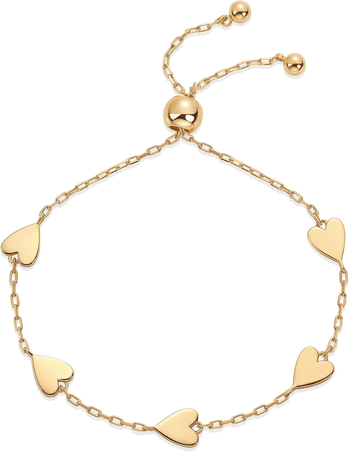 image:imagePAVOI 14K Gold Plated Matching Heart Charms Solitaire Bracelet Set for Women Adjustable Valentines Day Love Friendship Two Bracelet PackHearts
