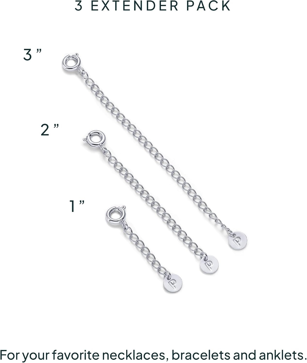 image:imagePAVOI 14K Gold Plated Necklace Chain Extenders Pack for Women Set of Three Gold Necklace Extenders Bracelet Extension with Spring Ring ClaspWhite Gold