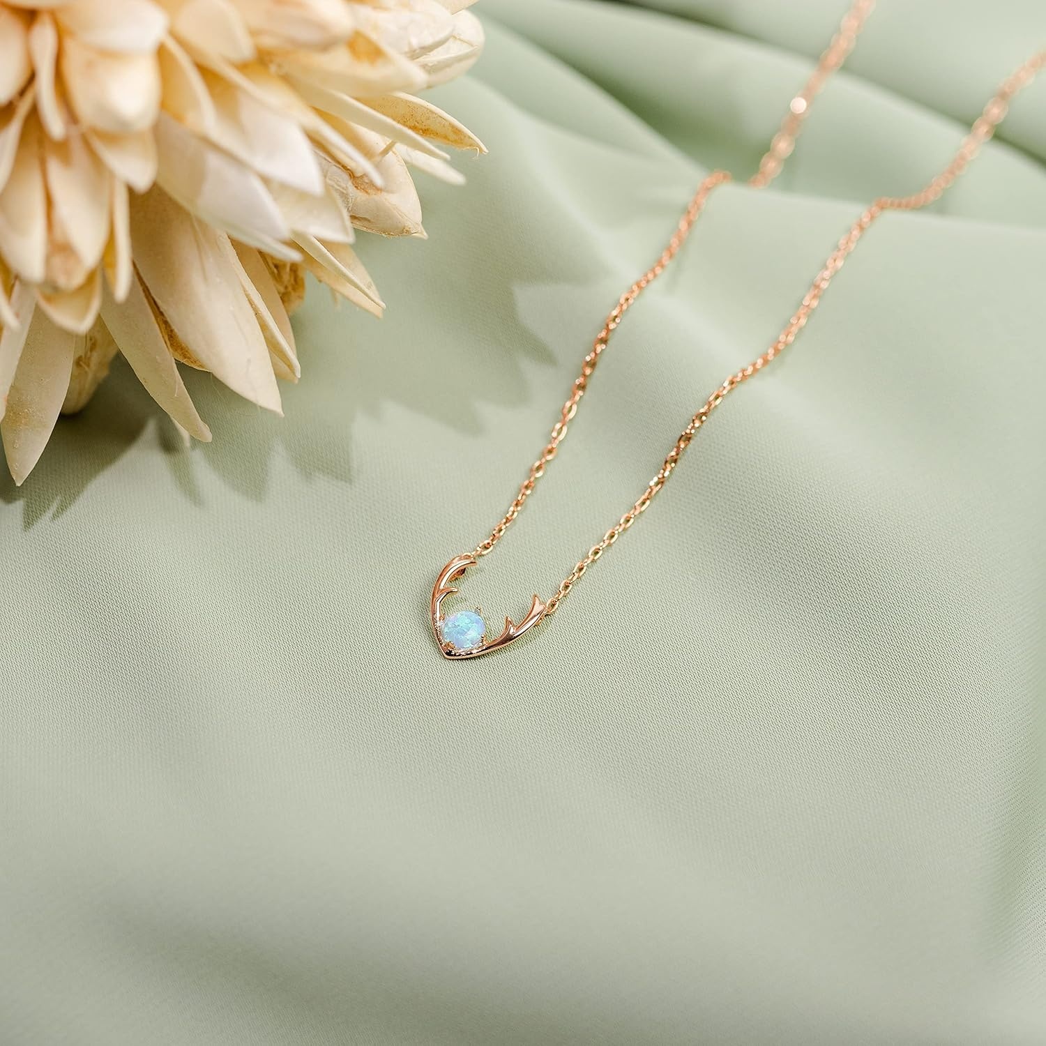 image:imagePAVOI 14K Gold Plated Opal Pendant Necklaces for Women Created Opal Cubic Zirconia Dainty Necklace Butterfly Round Triangle Antler Bar PendantsRose Gold