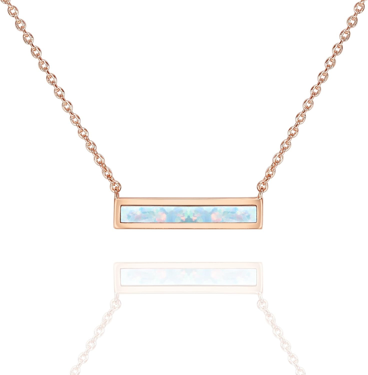 image:imagePAVOI 14K Gold Plated Opal Pendant Necklaces for Women Created Opal Cubic Zirconia Dainty Necklace Butterfly Round Triangle Antler Bar PendantsRose Gold