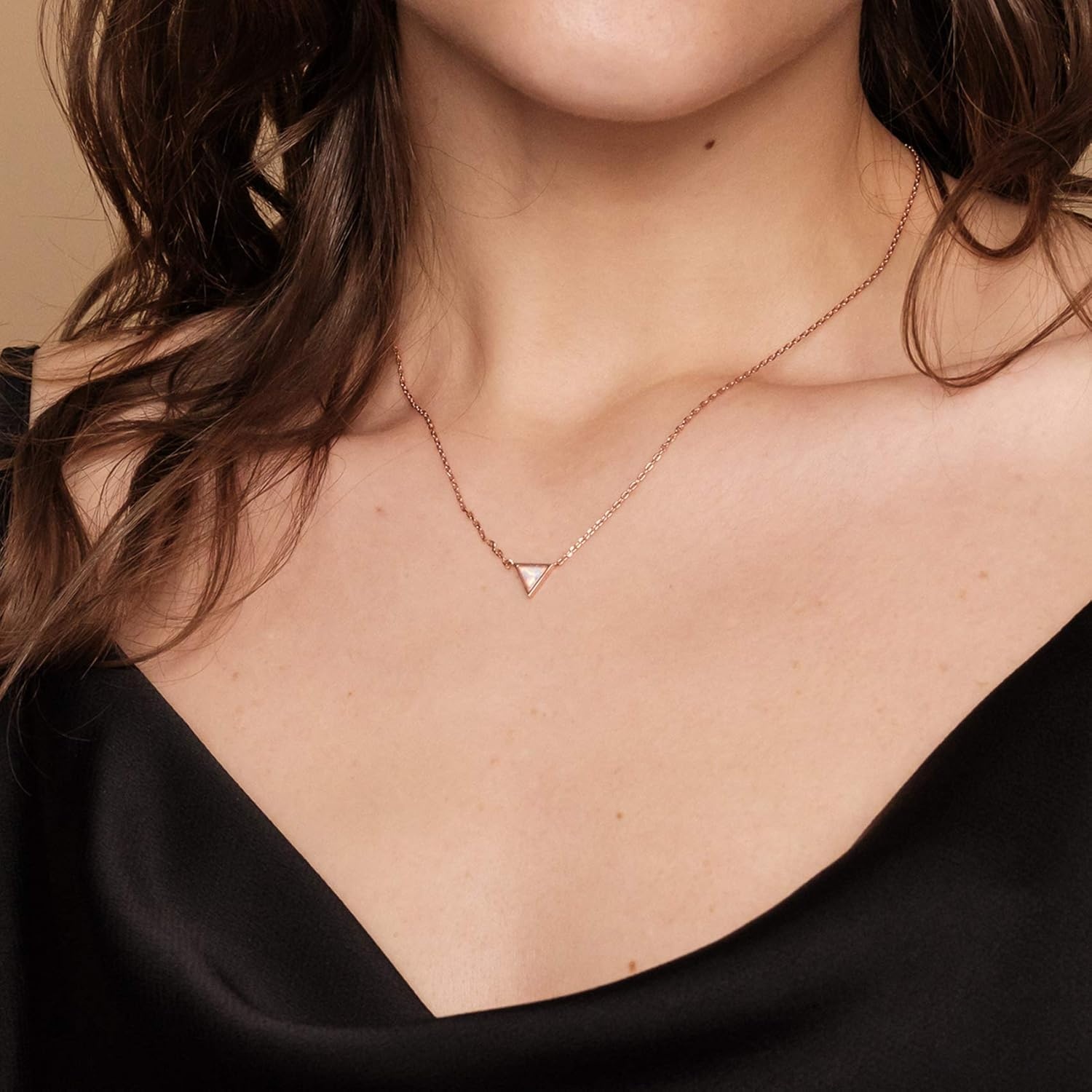 image:imagePAVOI 14K Gold Plated Opal Pendant Necklaces for Women Created Opal Cubic Zirconia Dainty Necklace Butterfly Round Triangle Antler Bar PendantsRose Gold