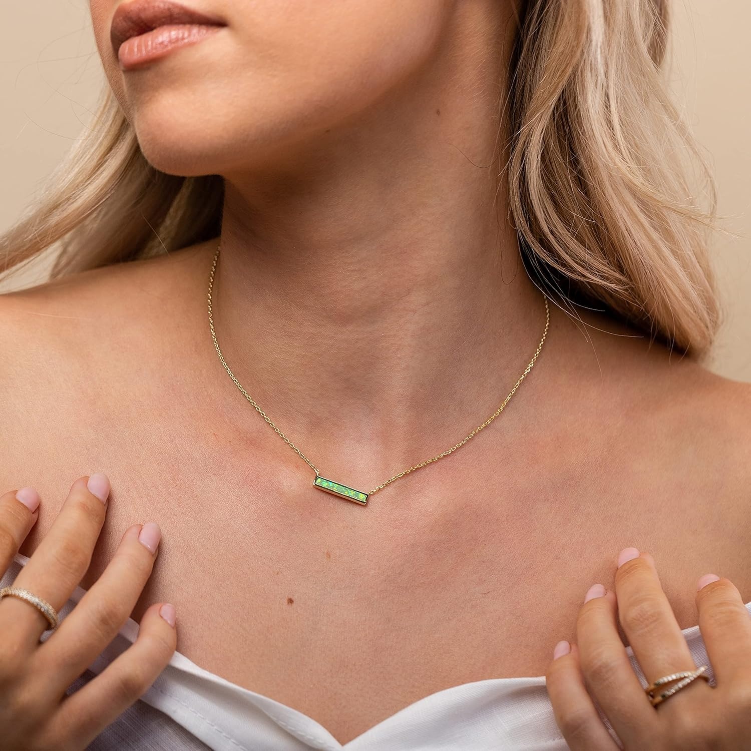 image:imagePAVOI 14K Gold Plated Opal Pendant Necklaces for Women Created Opal Cubic Zirconia Dainty Necklace Butterfly Round Triangle Antler Bar PendantsRose Gold
