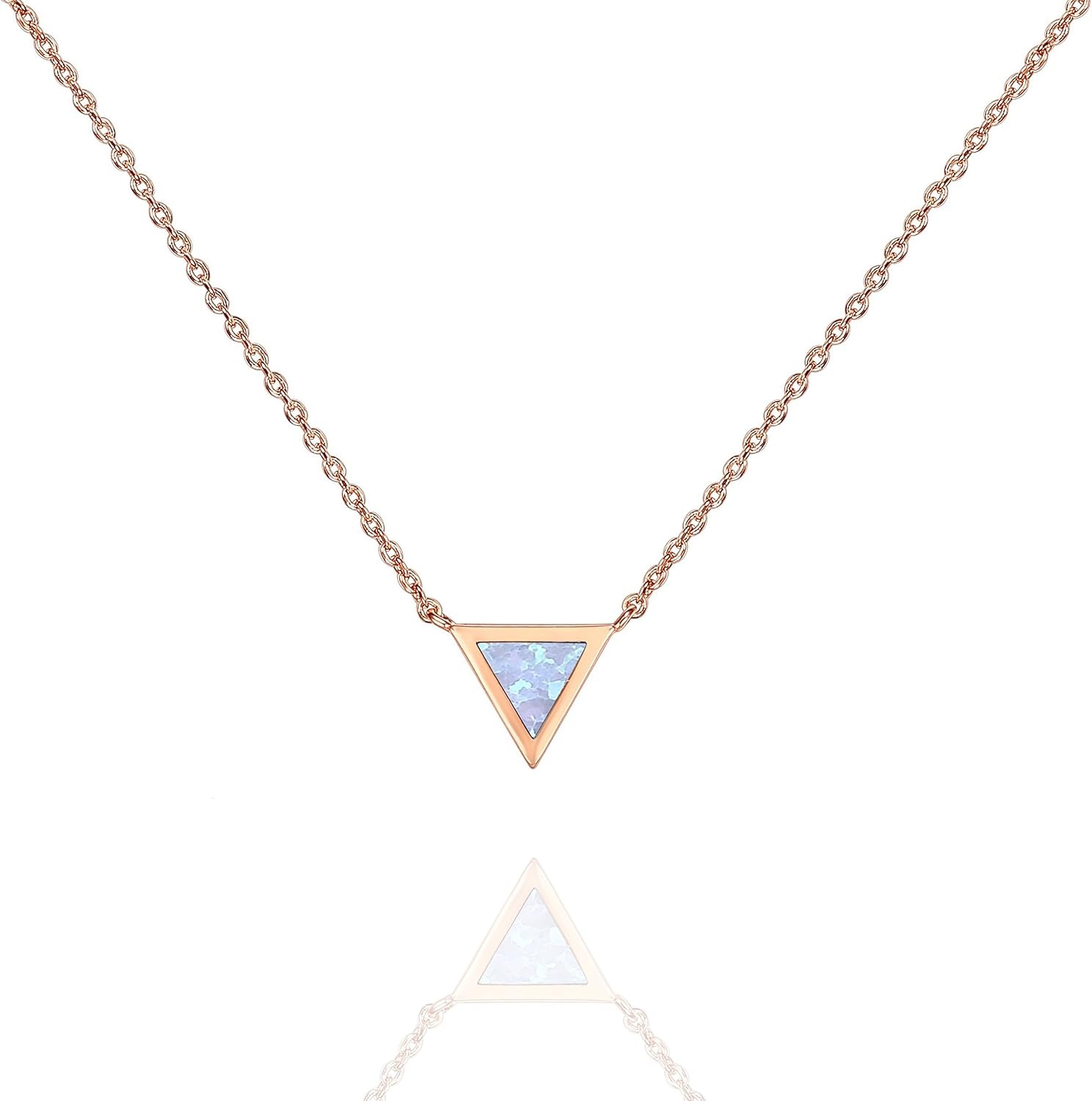 image:imagePAVOI 14K Gold Plated Opal Pendant Necklaces for Women Created Opal Cubic Zirconia Dainty Necklace Butterfly Round Triangle Antler Bar PendantsRose Gold