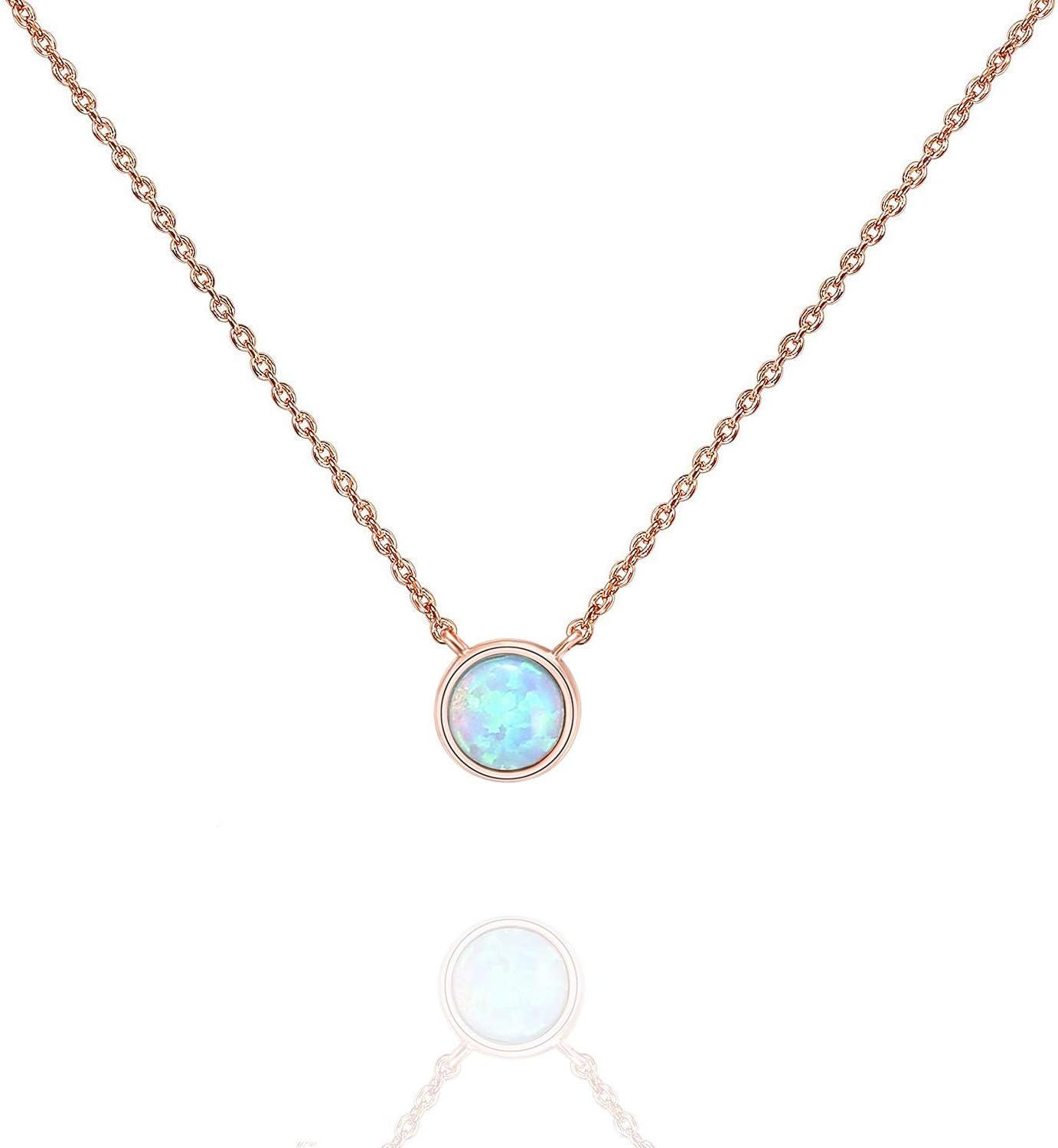 image:imagePAVOI 14K Gold Plated Opal Pendant Necklaces for Women Created Opal Cubic Zirconia Dainty Necklace Butterfly Round Triangle Antler Bar PendantsRose Gold
