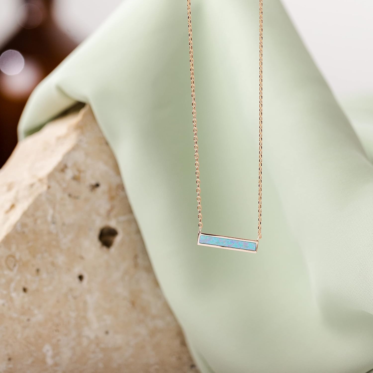 image:imagePAVOI 14K Gold Plated Opal Pendant Necklaces for Women Created Opal Cubic Zirconia Dainty Necklace Butterfly Round Triangle Antler Bar PendantsRose Gold