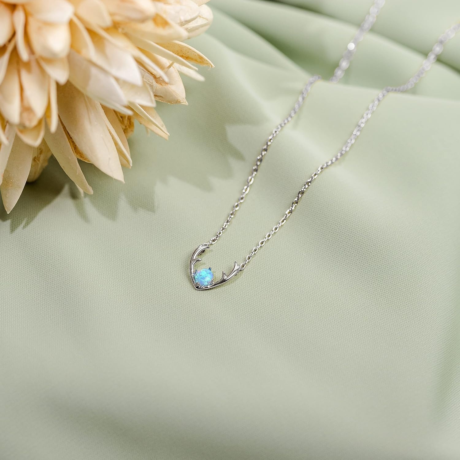 image:imagePAVOI 14K Gold Plated Opal Pendant Necklaces for Women Created Opal Cubic Zirconia Dainty Necklace Butterfly Round Triangle Antler Bar PendantsWhite Gold