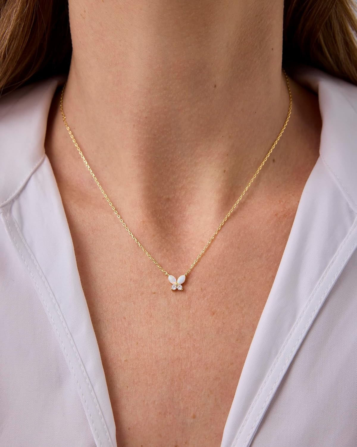 image:imagePAVOI 14K Gold Plated Opal Pendant Necklaces for Women Created Opal Cubic Zirconia Dainty Necklace Butterfly Round Triangle Antler Bar PendantsWhite Gold