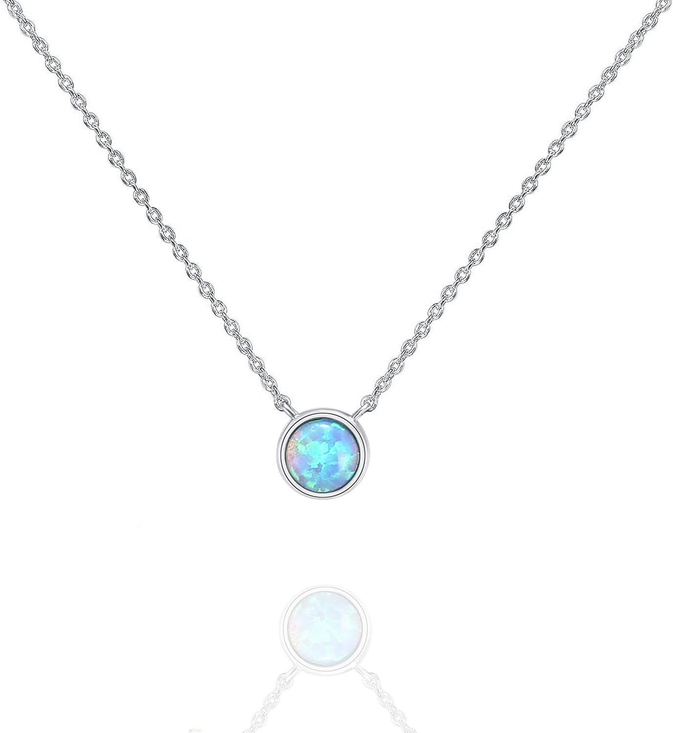 image:imagePAVOI 14K Gold Plated Opal Pendant Necklaces for Women Created Opal Cubic Zirconia Dainty Necklace Butterfly Round Triangle Antler Bar PendantsWhite Gold