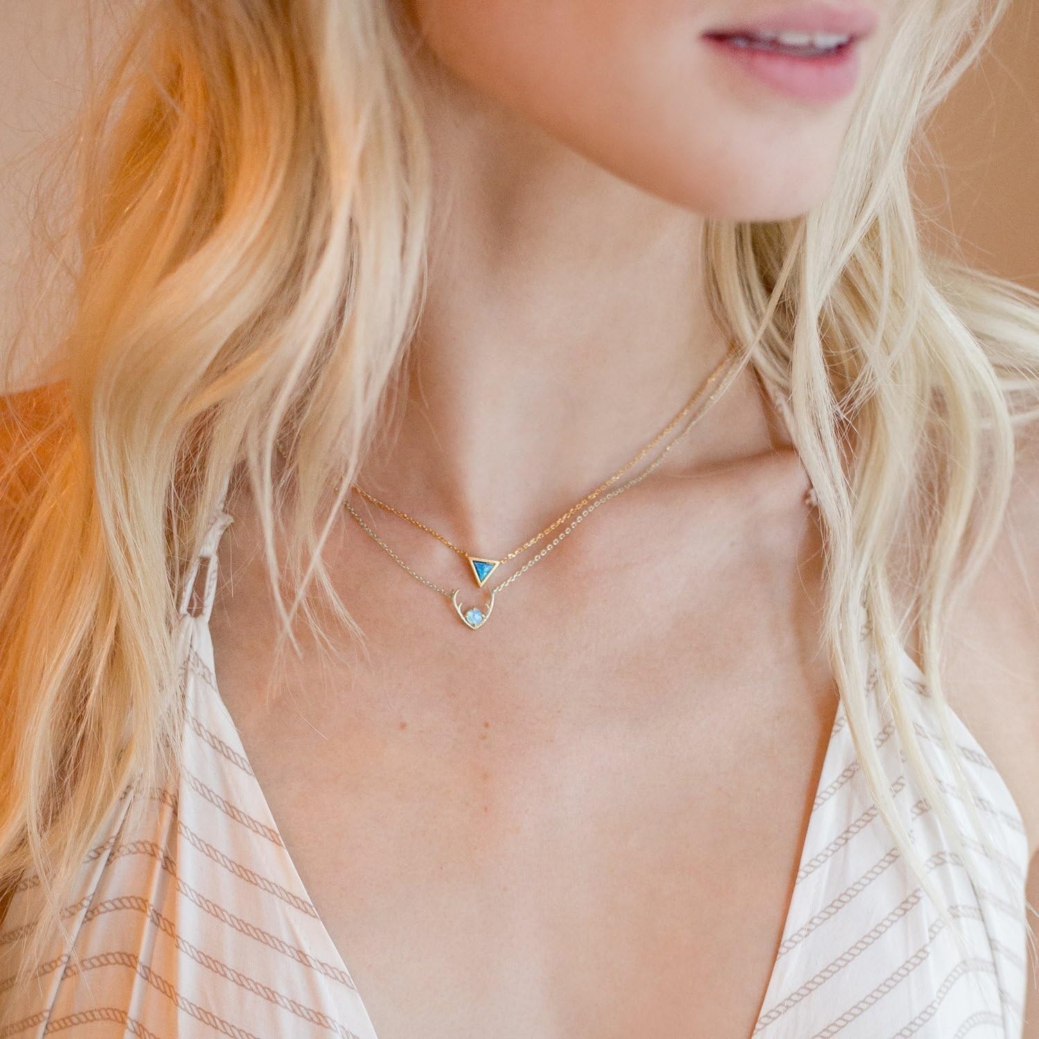 image:imagePAVOI 14K Gold Plated Opal Pendant Necklaces for Women Created Opal Cubic Zirconia Dainty Necklace Butterfly Round Triangle Antler Bar PendantsWhite Gold