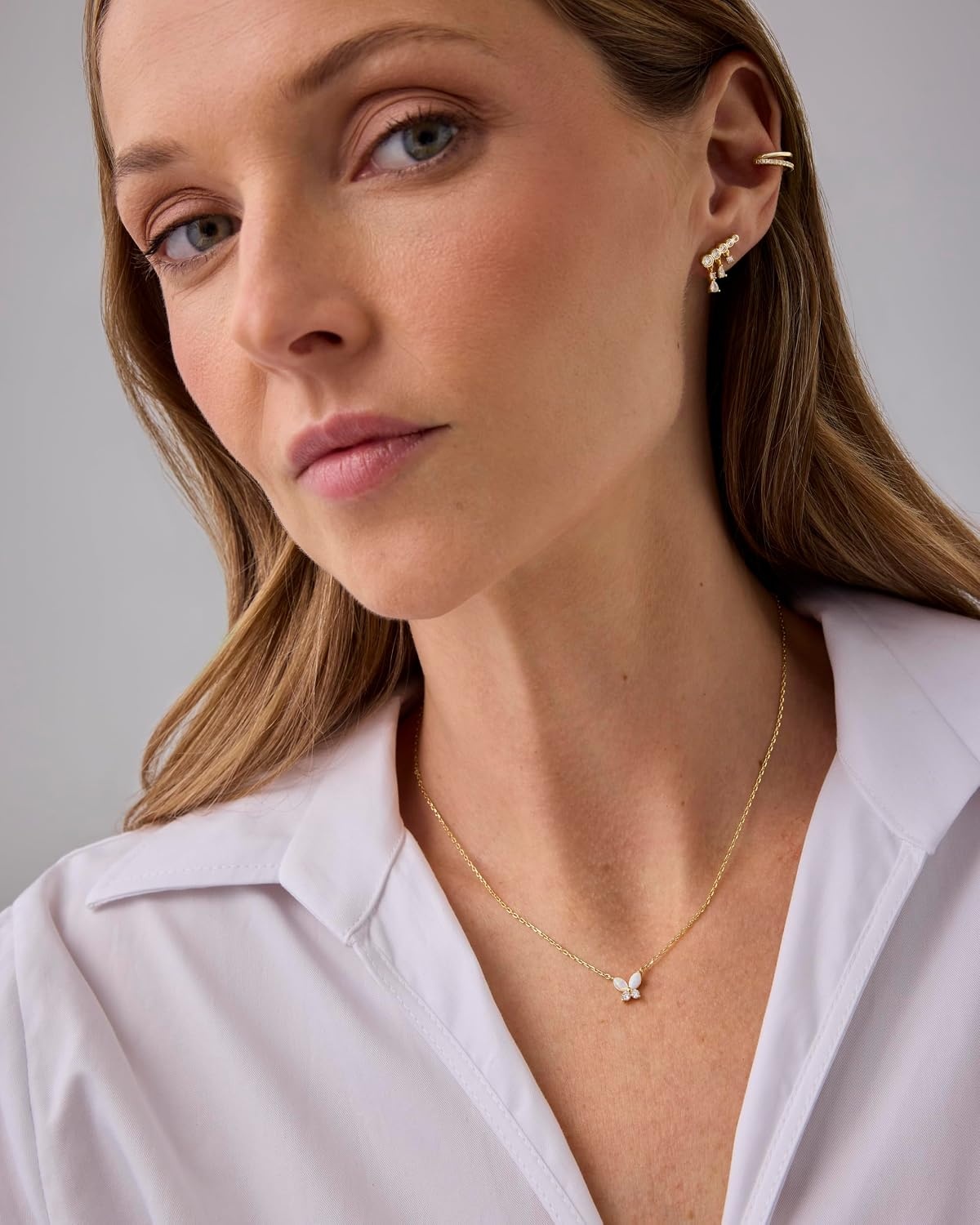 image:imagePAVOI 14K Gold Plated Opal Pendant Necklaces for Women Created Opal Cubic Zirconia Dainty Necklace Butterfly Round Triangle Antler Bar PendantsWhite Gold