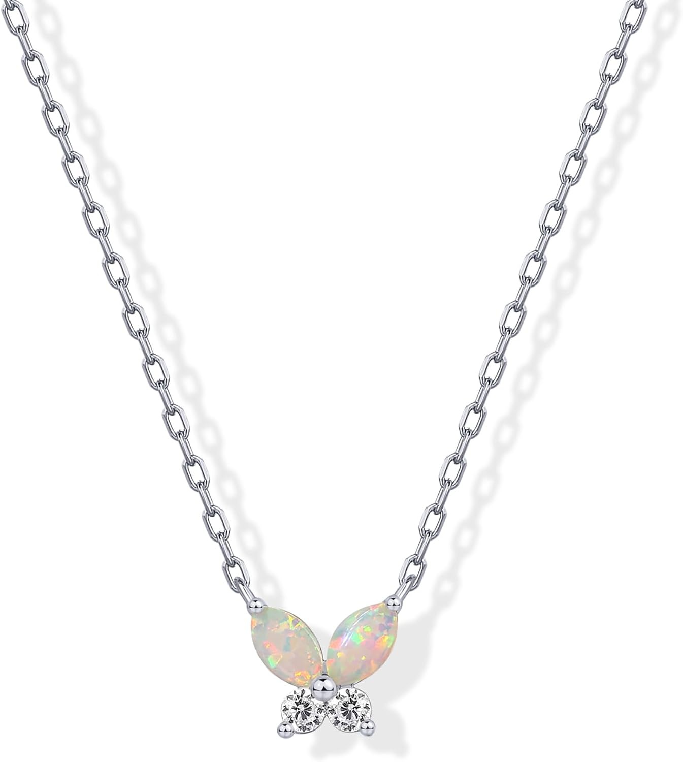 image:imagePAVOI 14K Gold Plated Opal Pendant Necklaces for Women Created Opal Cubic Zirconia Dainty Necklace Butterfly Round Triangle Antler Bar PendantsWhite Gold