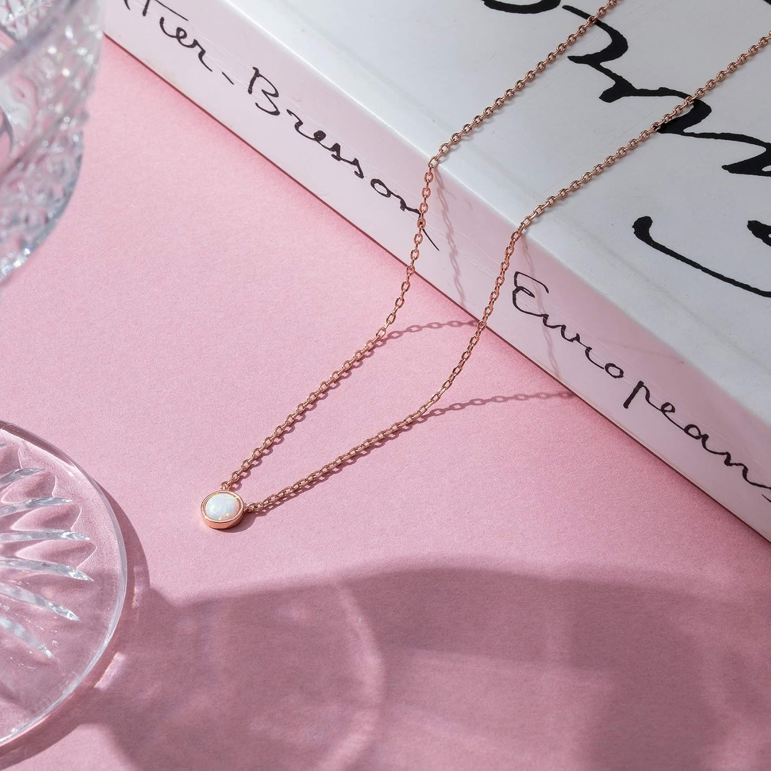 image:imagePAVOI 14K Gold Plated Opal Pendant Necklaces for Women Created Opal Cubic Zirconia Dainty Necklace Butterfly Round Triangle Antler Bar PendantsWhite Gold